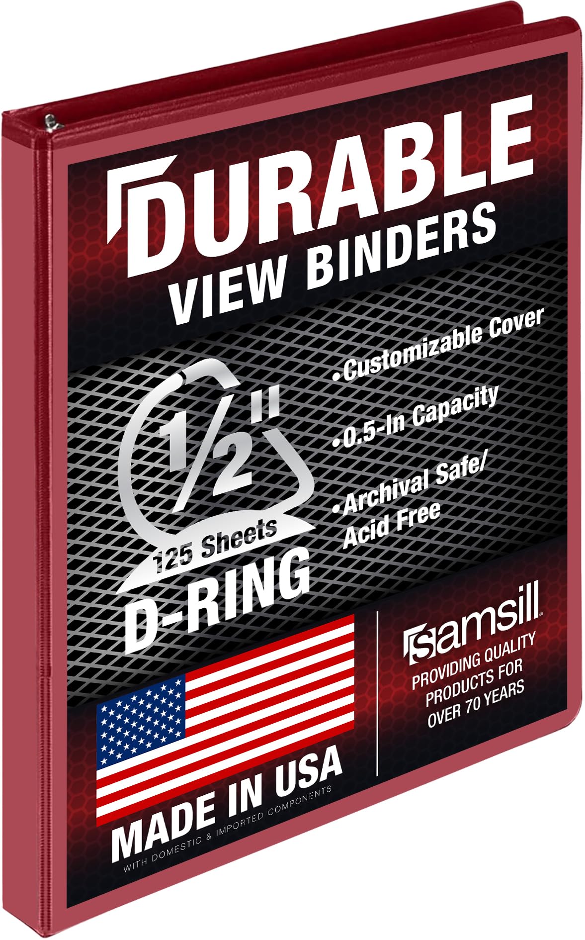 Samsill Durable 0.5 Inch Binder, D Ring Binder, 100% Recycled Chipboard, Red