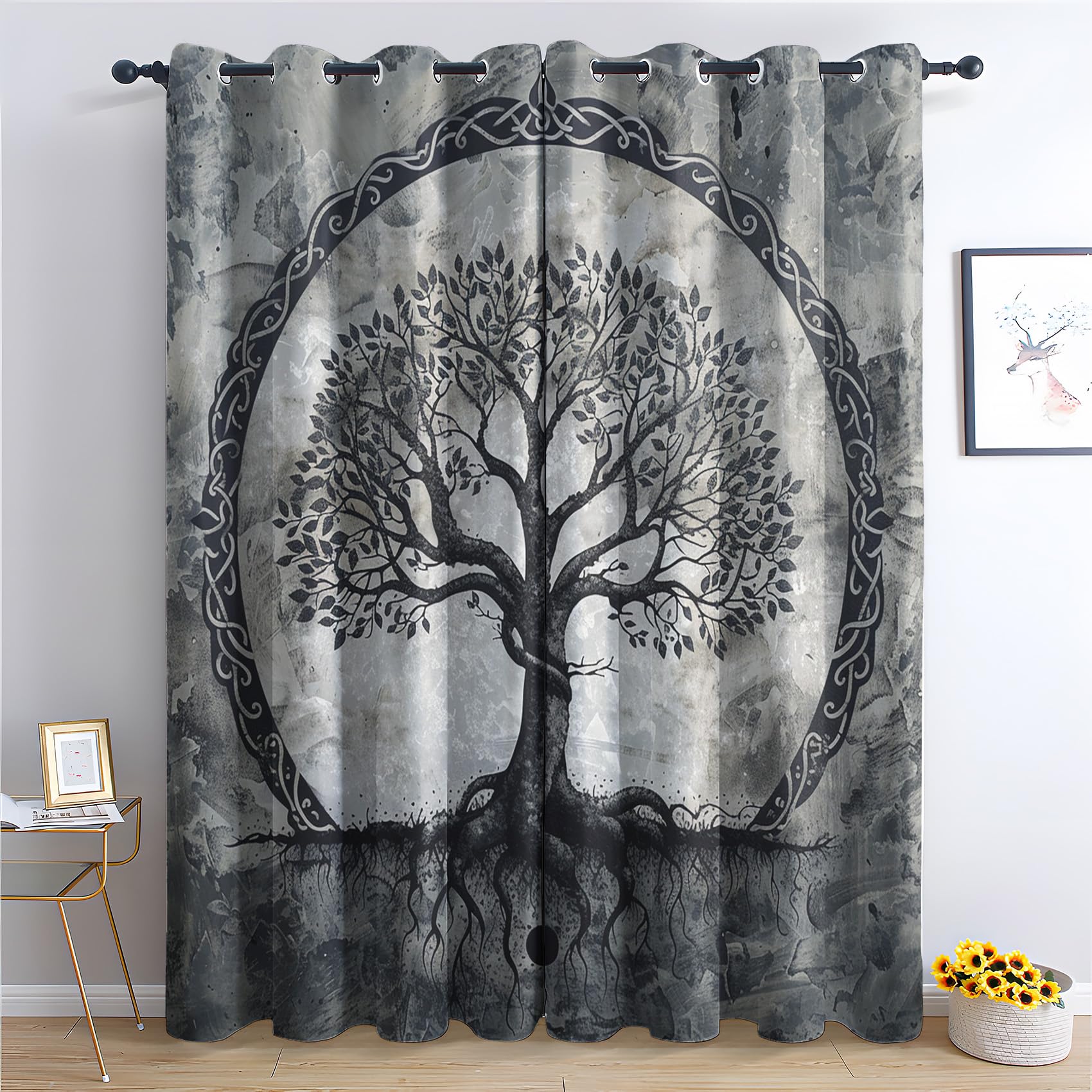 Zcwl Multicoloured Tree Of Life Curtains For Bedroom Living Room - Fantasy Blackout Curtains - Thermal Eyelet Curtains & Drapes - 90 Drop Patterned Window Treatments - 66X90 Inch (W X L) 2 Panels