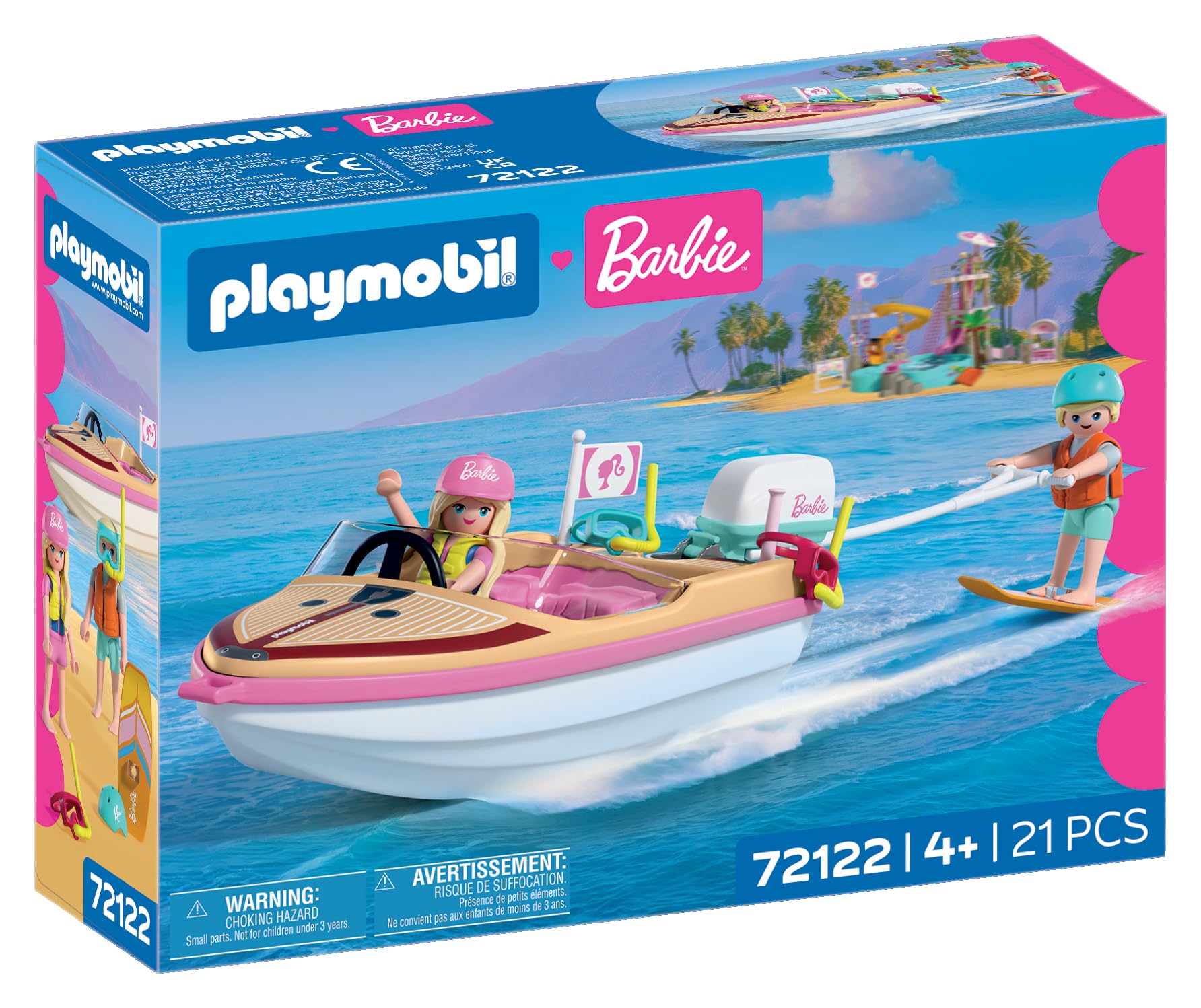 Playmobil | Barbie x Barbie Adventure Boat | Speedboat with Barbie & Ken | Malibu Summer Vibes & Water Adventure | Creative Playset for Children Aged 4+ | 72122