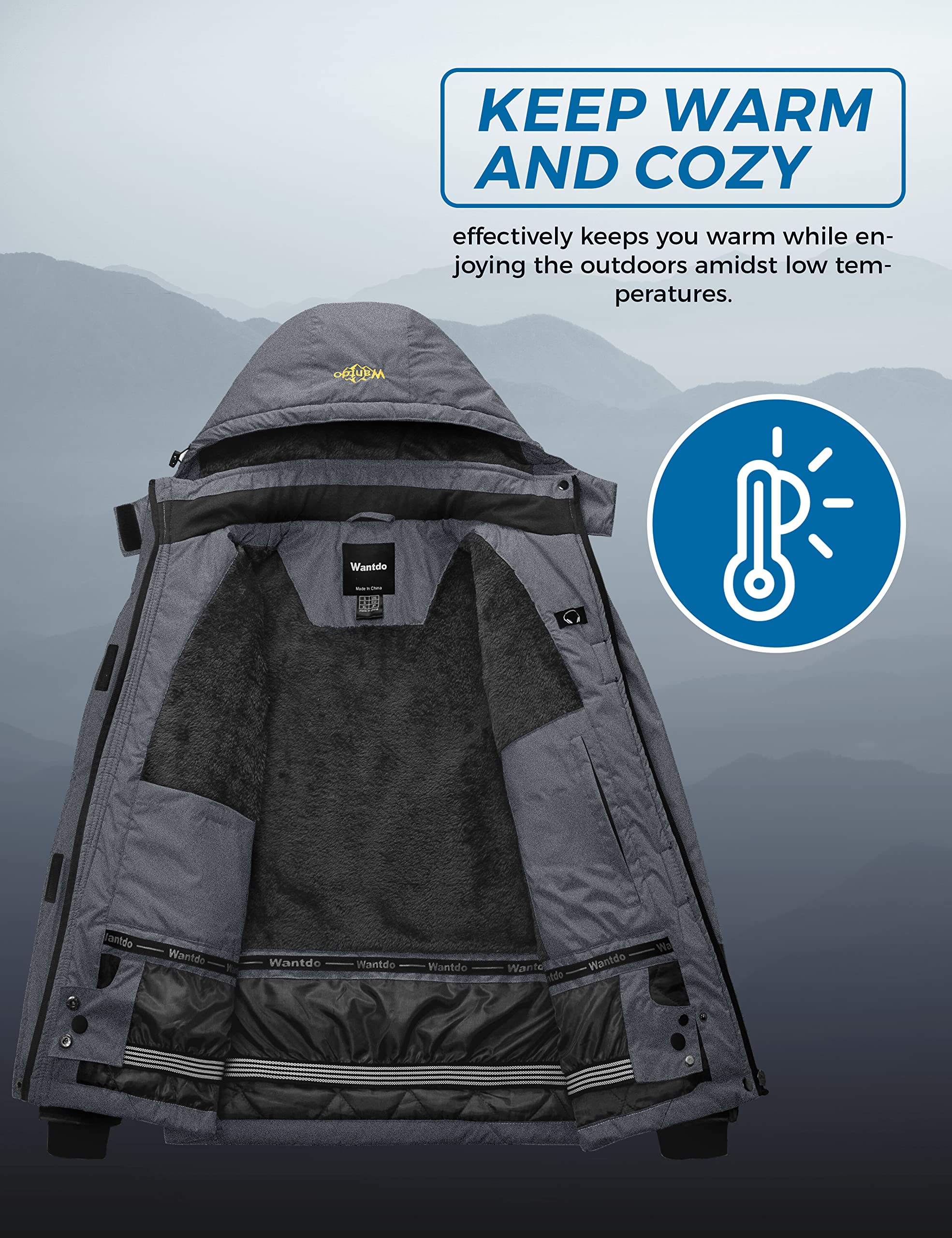 Wantdo Giacca da Sci Montagna Invernale Parka da Neve Caldo con Cappuccio Cappotto da Snowboard Giubbotto da Escursionismo Impermeabile Donna