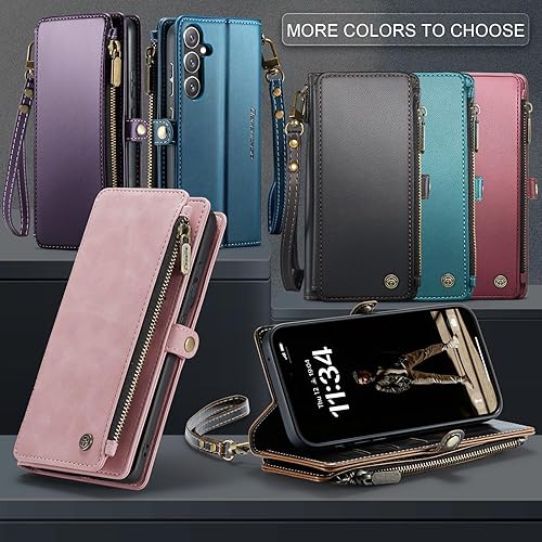 Miniatura 6 de Defencase Funda para Samsung Galaxy A54 5G, Samsung A54 5G para mujeres y hombres, correa magnética de cuero duradero con cierre de cremallera,