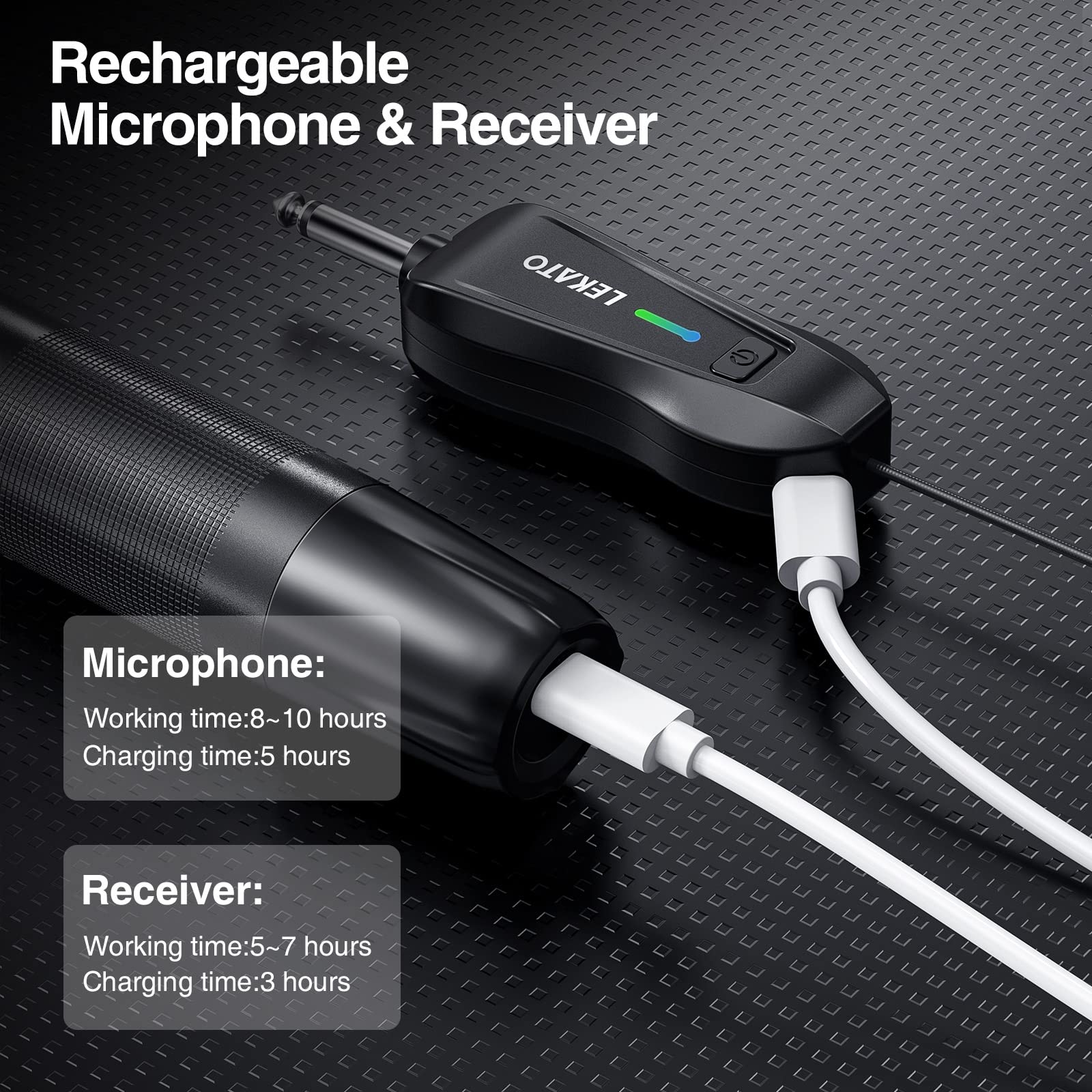 LEKATO Microphone de Chant sans Fil avec 25 canaux Ensemble de Micro de karaoké Portable Rechargeable Système de Micro à Distance de Travail de 160 Pieds pour karaoké, Mariage, Discours de DJ