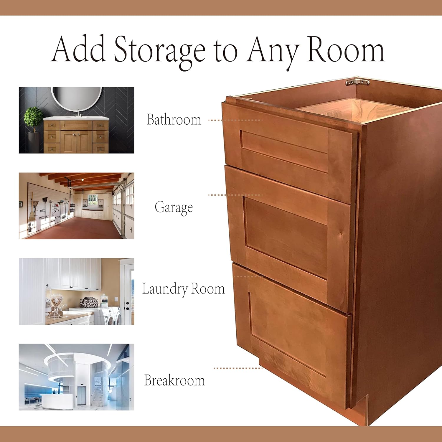 Maple Shaker 3 Drawers Bathroom Vanity Base Cabinet 12" Width x 21" Depth (12" Width)