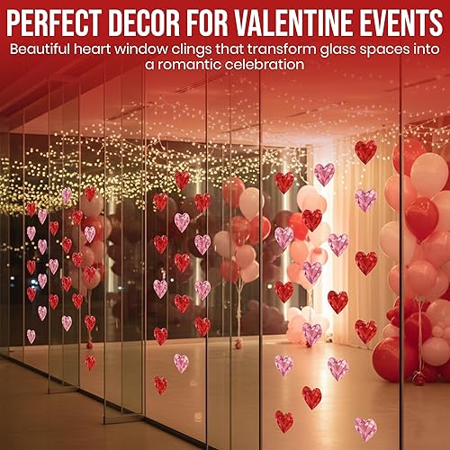 Miniatura 7 de Iconikal Adhesivos decorativos para ventana con forma de corazón con diamantes para el día de San Valentín, 200 unidades para el hogar, oficina,