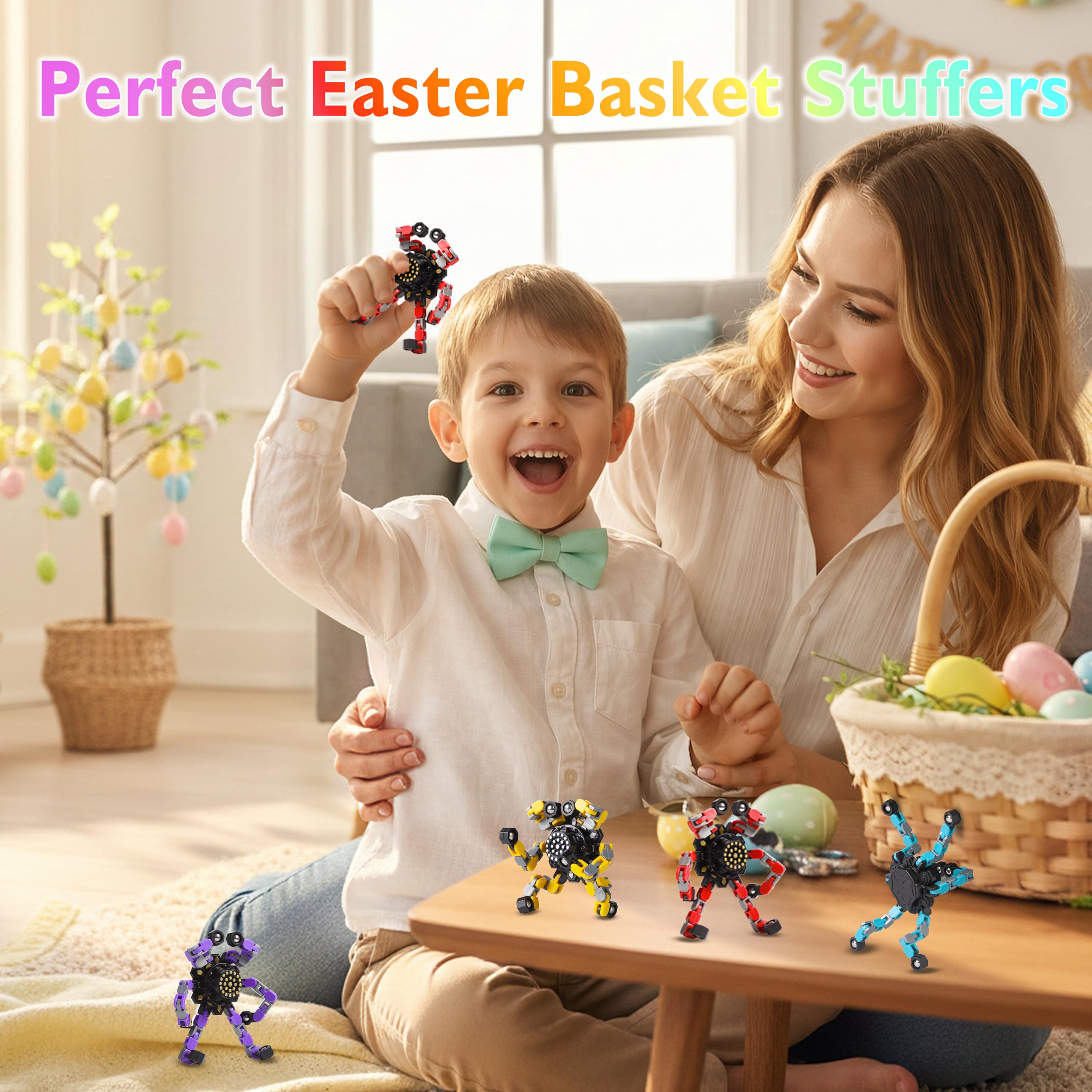 Transformable Fidget Spinners 4 Pcs for Kids and Adults Stress Relief Sensory Toys for Boys and Girls Fingertip Gyros for Party Favors Stocking Stuffers Bulk for Kids