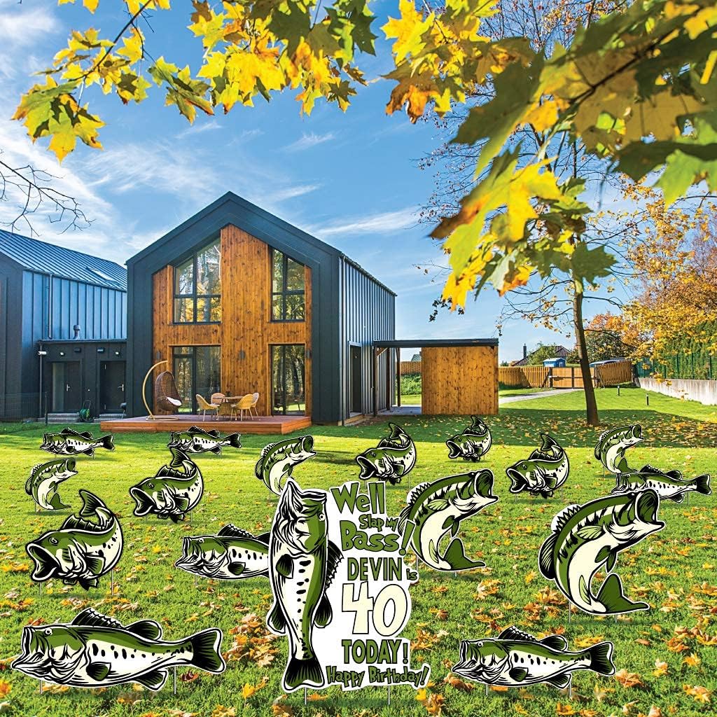 VictoryStore Yard Decorations: Well Slap My Bass Birthday Yard Decorations Custom Name and Age, 17pcs Includes Stakes