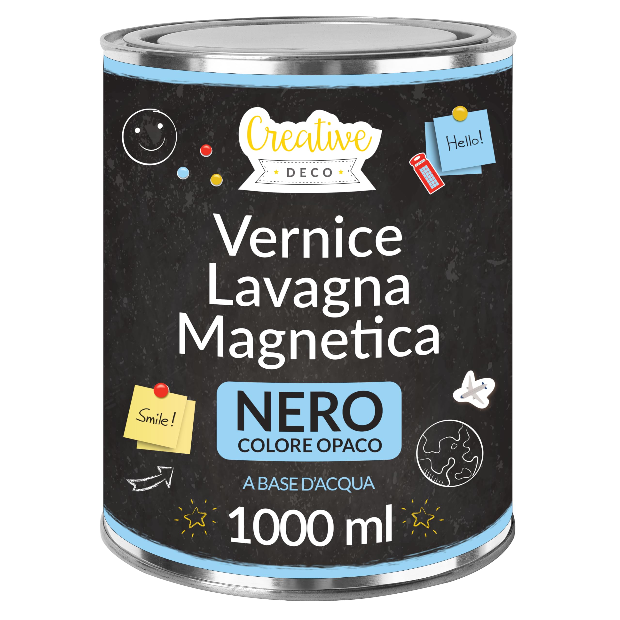 Creative Deco Vernice Lavagna Magnetica a Gesso Nera | 1L | Pittura Opaca per Pareti Legno Metallo | Efficienza 2m² con 3 Strati | A Base d'Acqua | Con Polvere Metallica | Adatta per Fissare Magneti