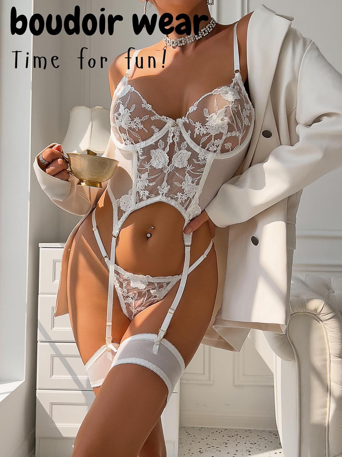 Lingerie Sets for Women Sexy with Garter Lace Sexy Corset Lingerie for Women Sheer Bodysuit Teddy with Panty Outfit