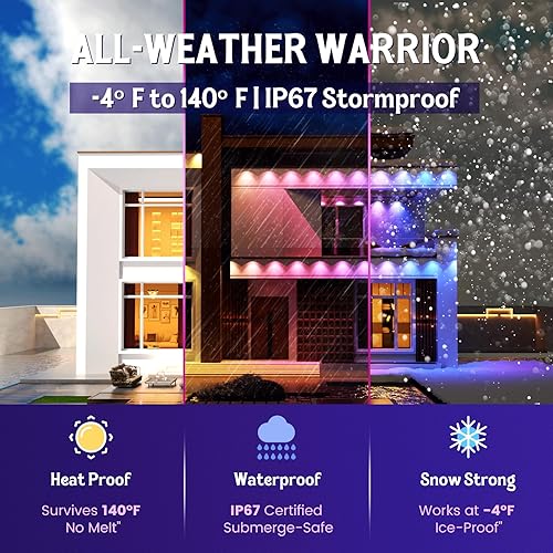 Miniatura 3 de Fitop Luces permanentes para exteriores, luces RGB para exteriores de 150 pies para decoración de casa, iluminación de aleros inteligentes, tira LED