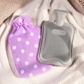 HomeTop Premium Classic Rubber Hot or Cold Water Bottle with Soft Fleece Cover (2 Liters, Purple/Gray)