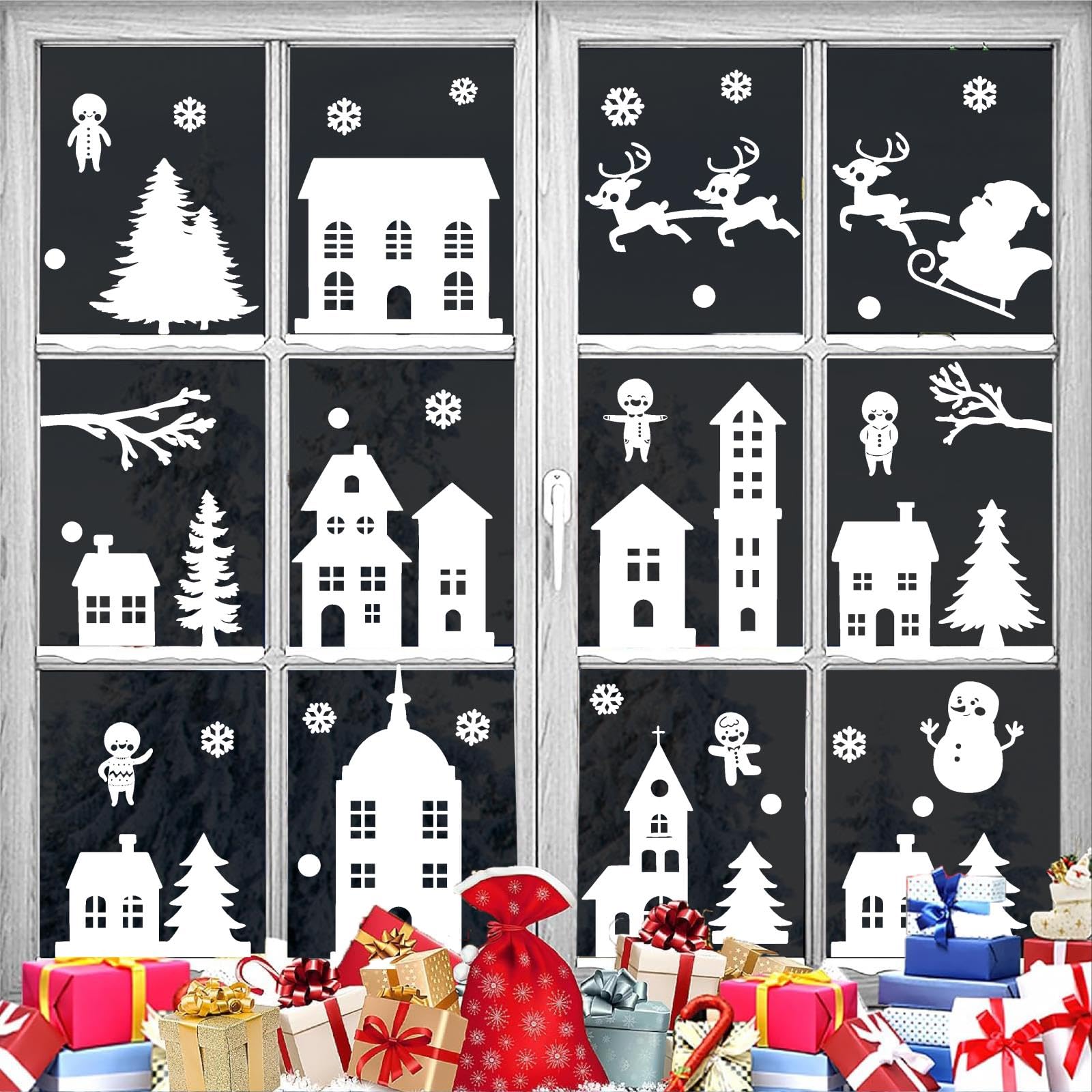 Snow House Wall Stickers - White Vinyl Snowflake & Snowman Decals - Christmas & Winter Themed Window & Wall Stickers