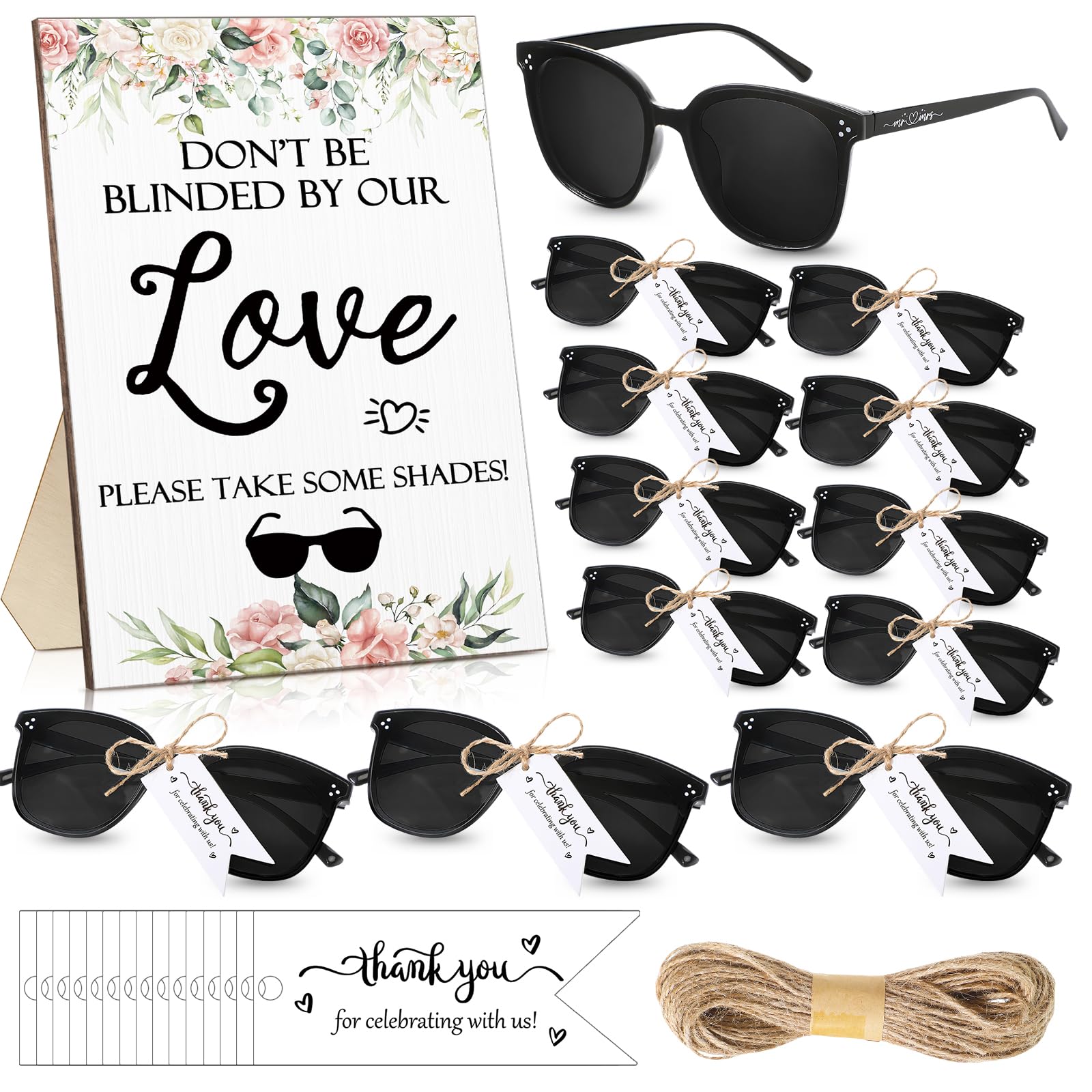 Kanayu Wedding Favors for Guests Wedding Party Sunglasses Gifts Wooden Love Sign Decoration Black Mr Mrs Glasses Bulk