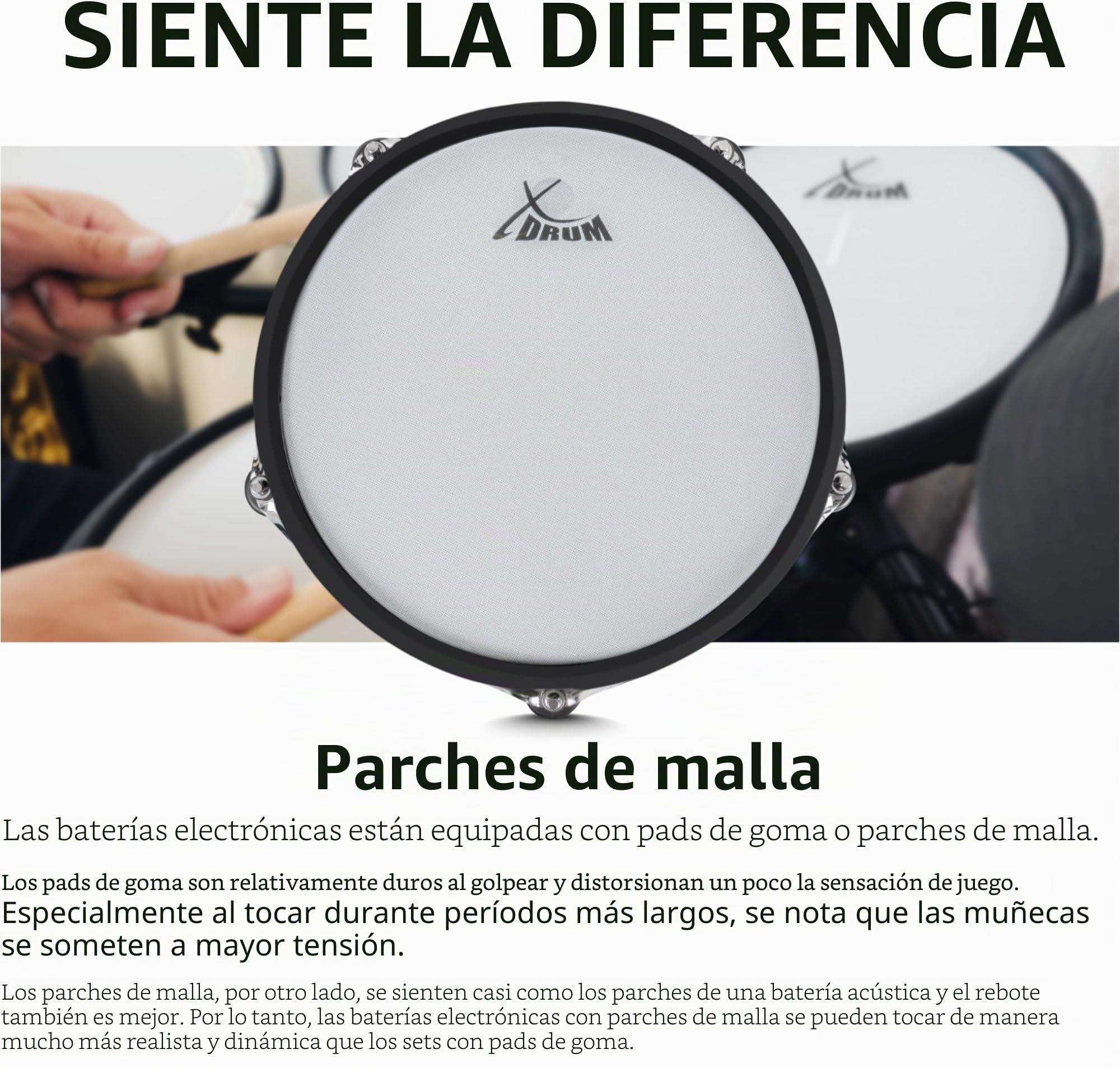 XDrum DD-670 PLUS Mesh E-Drum Kit, Batería electrónica con parches mesh | Batería electrónica con parches mesh de doble capa, 1x pad de caja dual-zone de 14"x5, 1x pad de bombo de 20"x12", Módulo