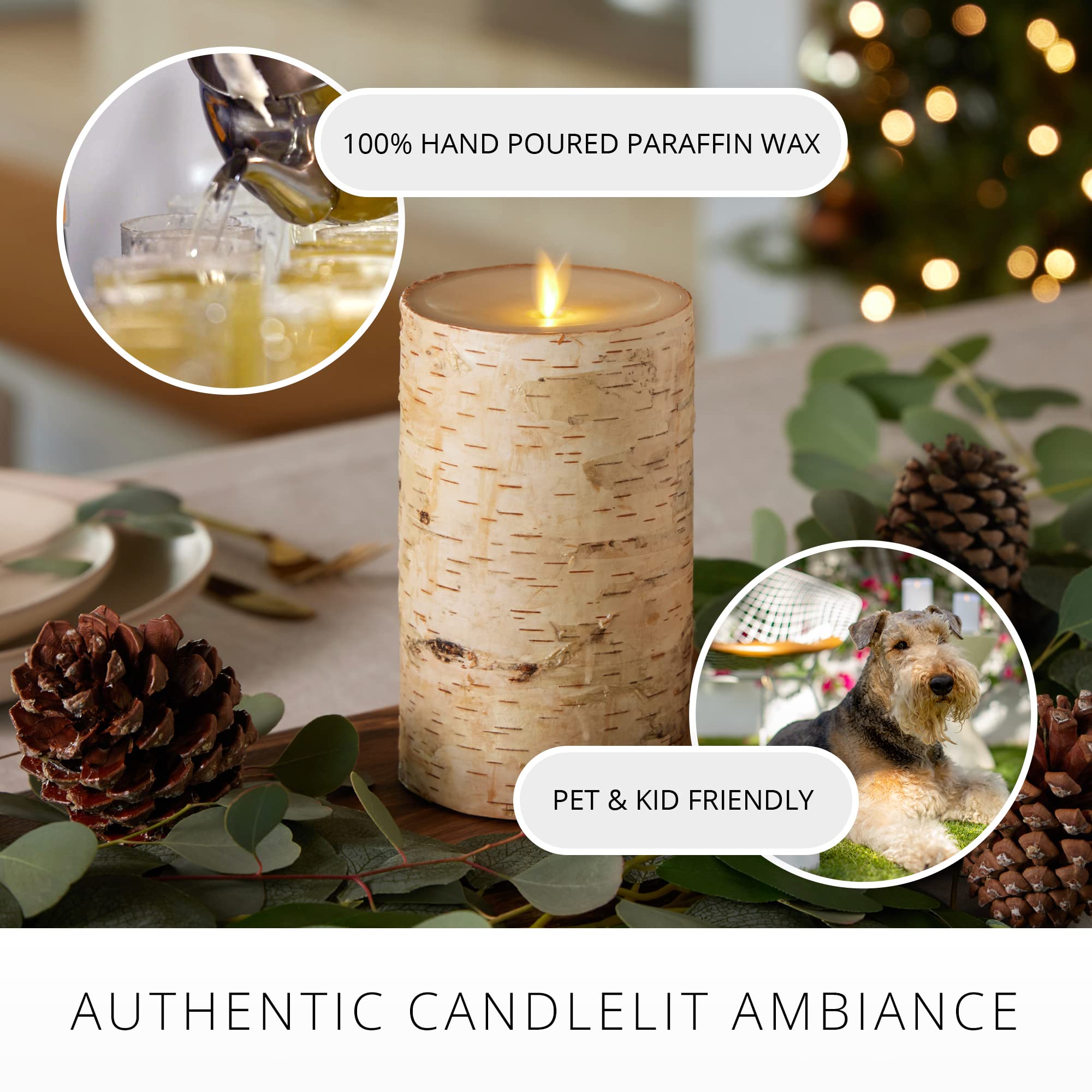 Amazon.co.jp: Luminaraバーチ木製Flameless Pillar Candle 4 