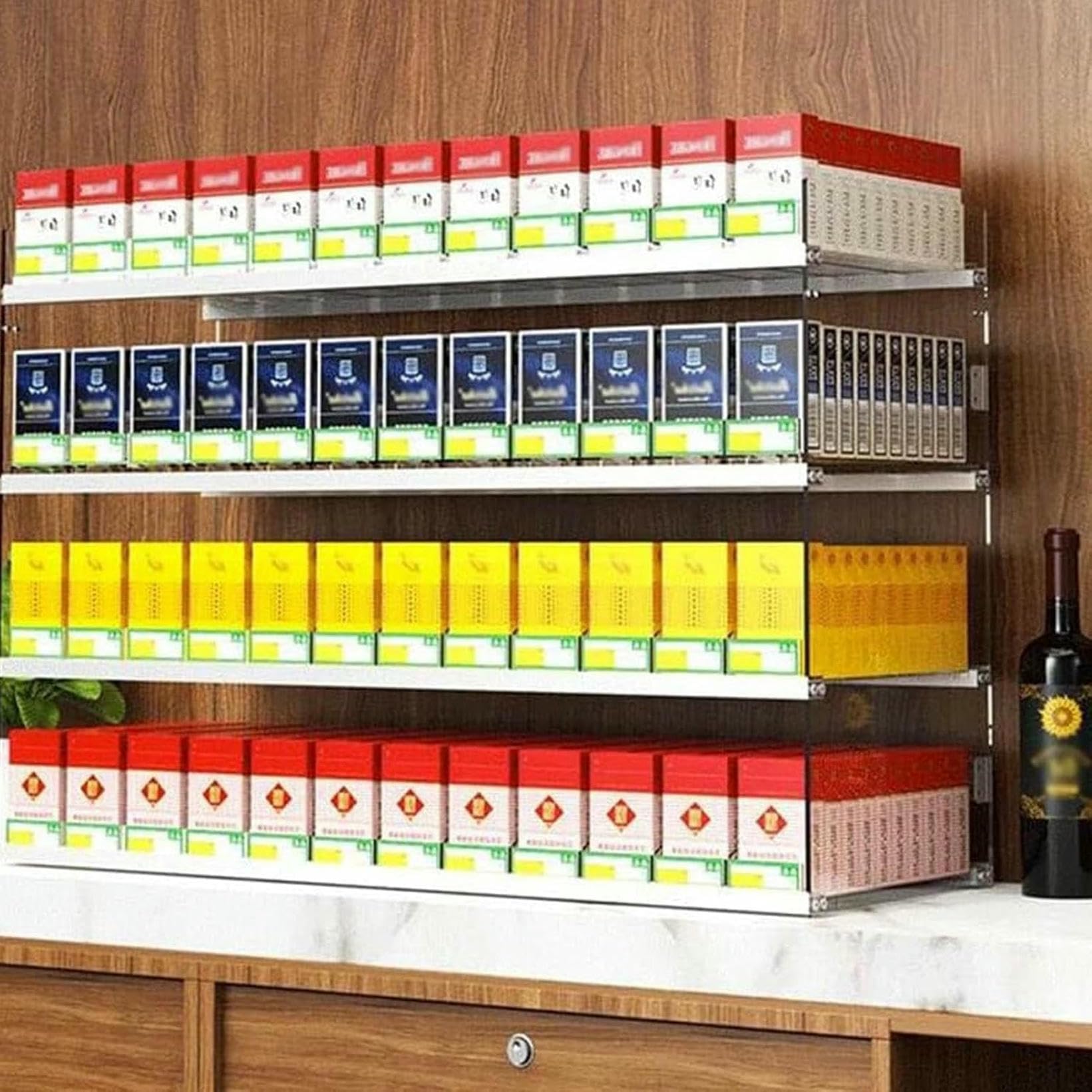 Affichage automatique de cigarettes transparent pour un réassort fluide en magasin