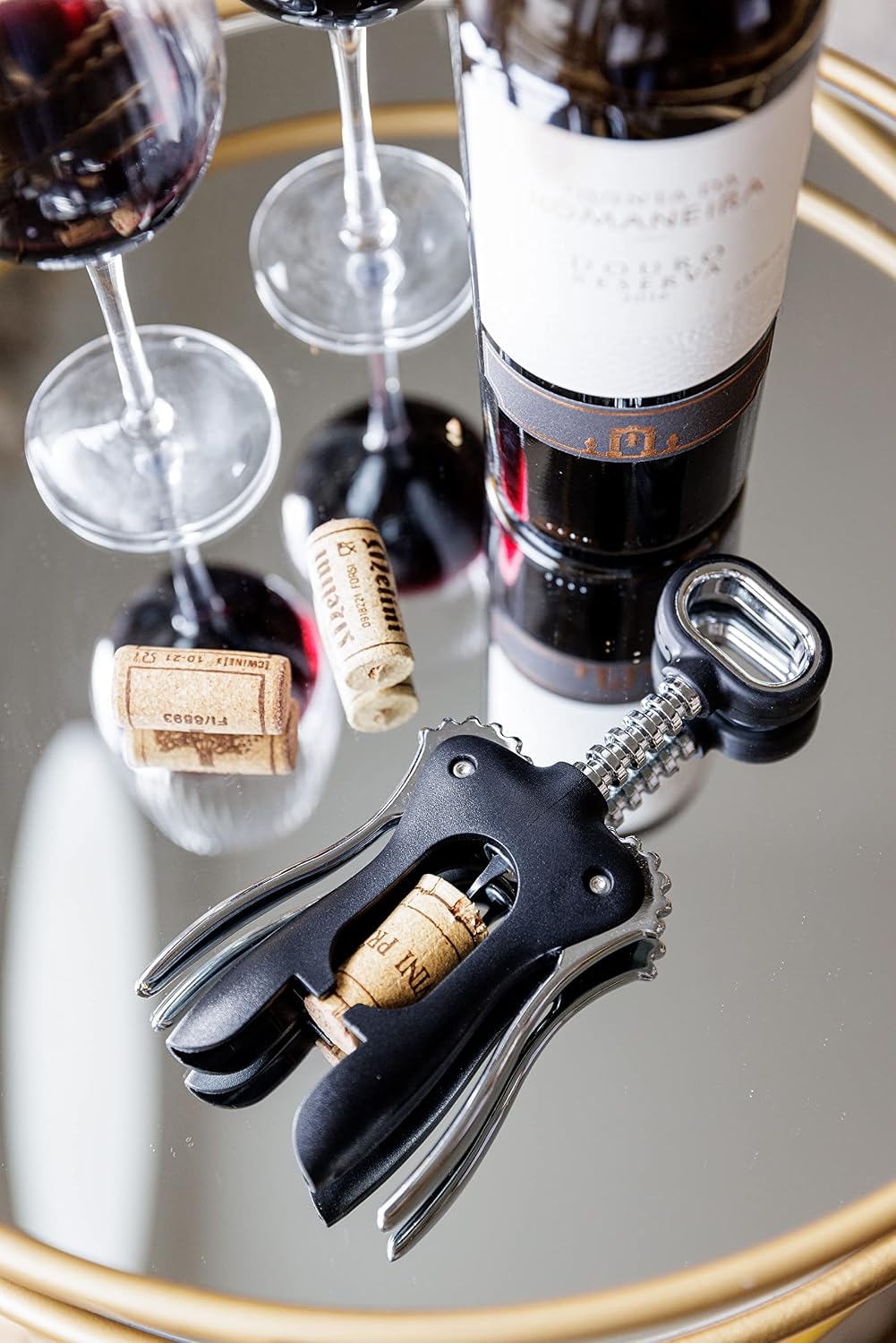 BarCraft Double Handled Winged Corkscrew, Black, Carded, Silver