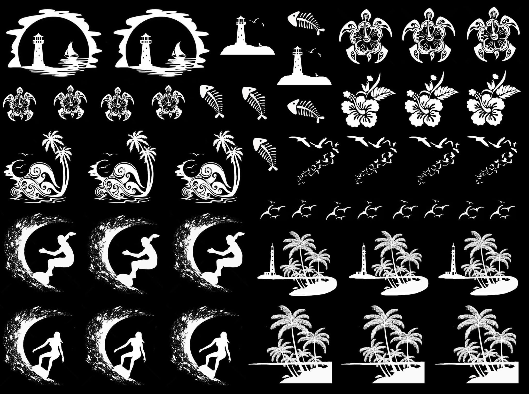 Tropical Paradise 46 pcs White Fused Glass Decals