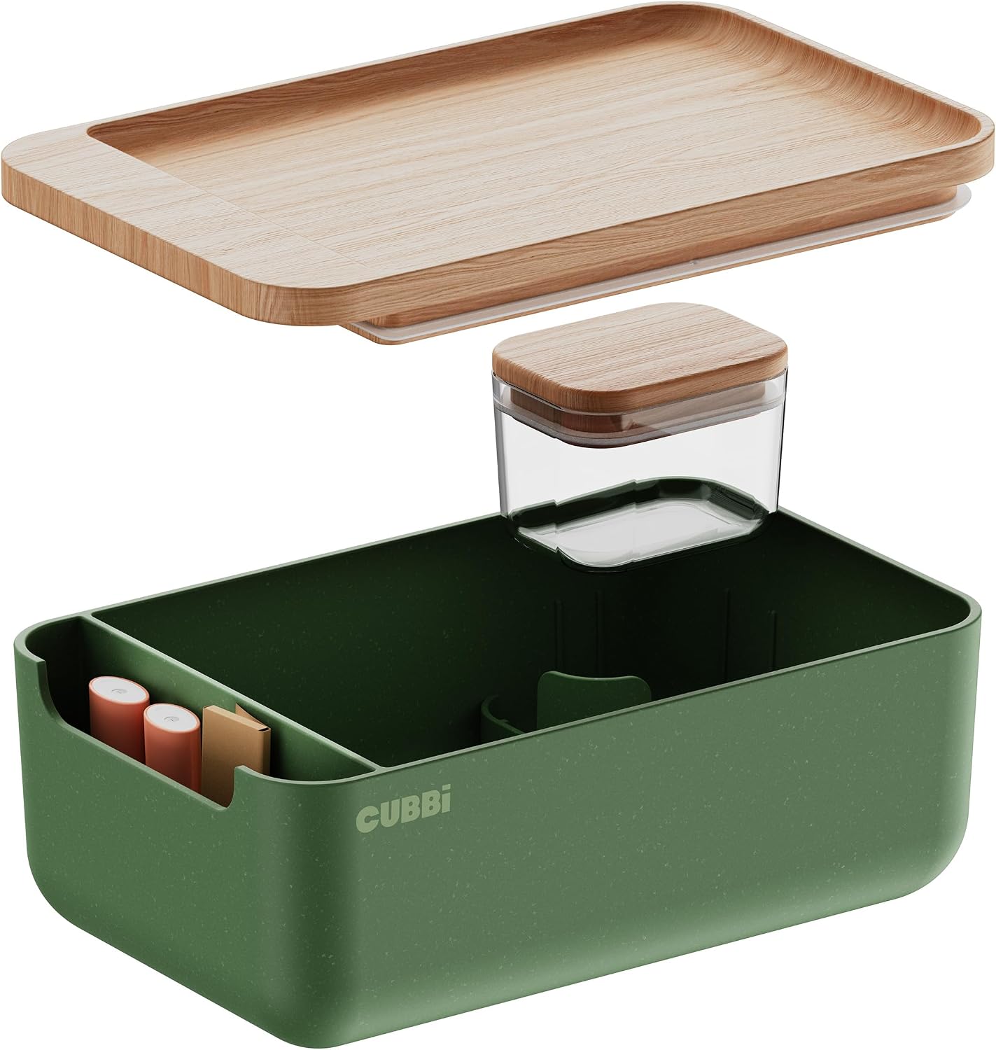 Cubbi - Airtight Box with Tray - Silicone Seals - 100% Air-Tight Storage Box with Accessories – White Oak
