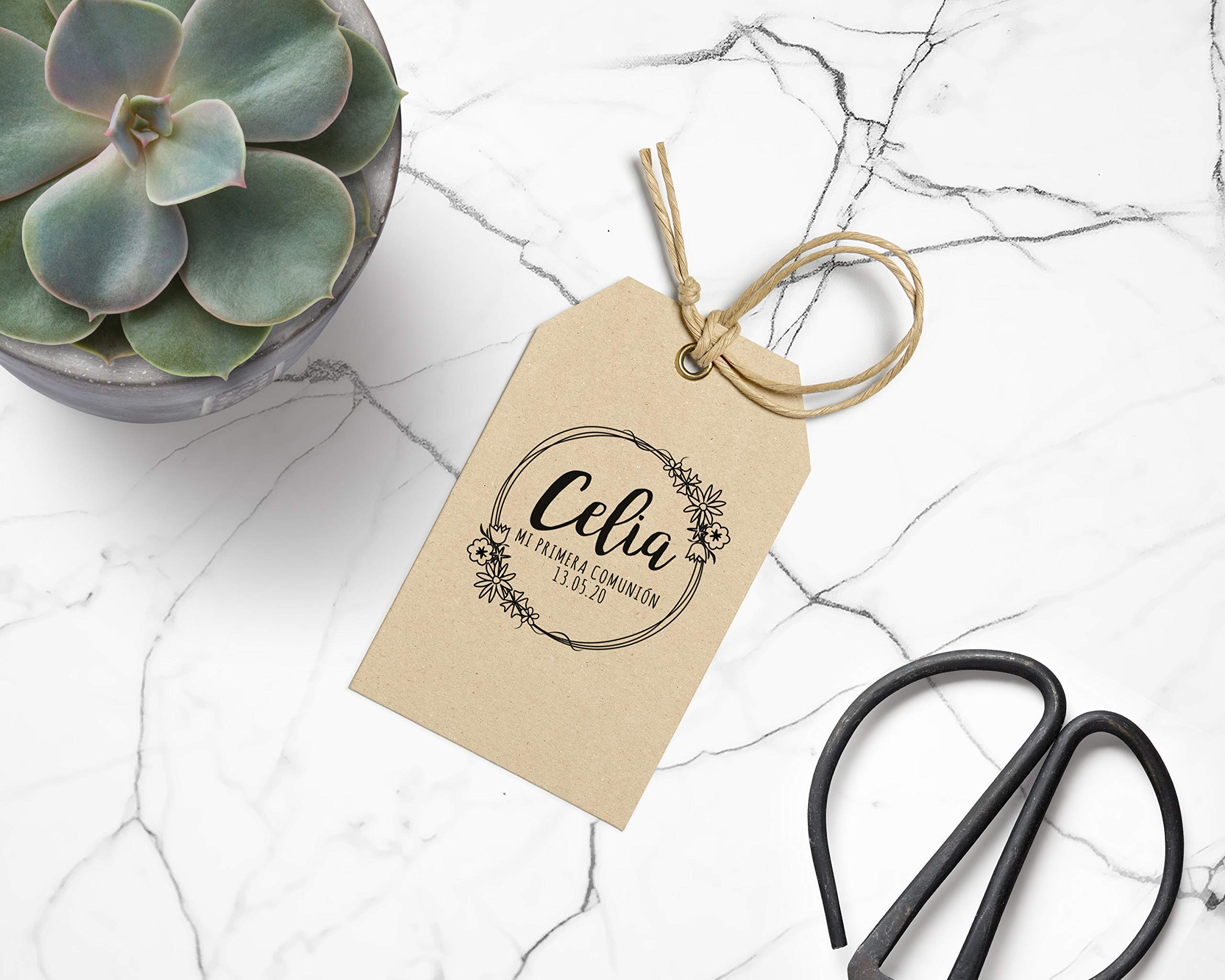 Stamp by Me | Sello Personalizado para Comunión | 4 Diseños | Sello de Madera | Sello de Comunión | Ideal para Sobres e Invitaciones | Con Tampón de Tinta Opcional | Nombre y Fecha | Corona Flores