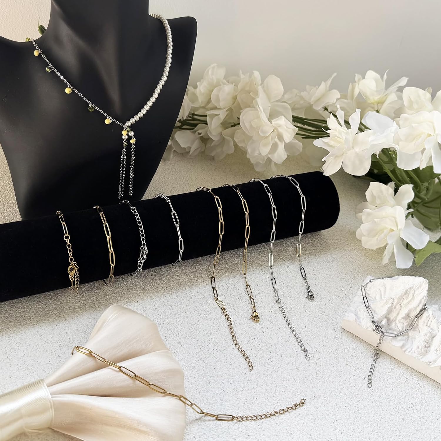 Exway 20 Pcs Paperclip Charm Bracelets Chain 8.0 Inch Stainless Steel Gold and Sliver Chain Bracelets Kit with Lobster Clasps for Crafts DIY Women Jewelry Making - Image 5