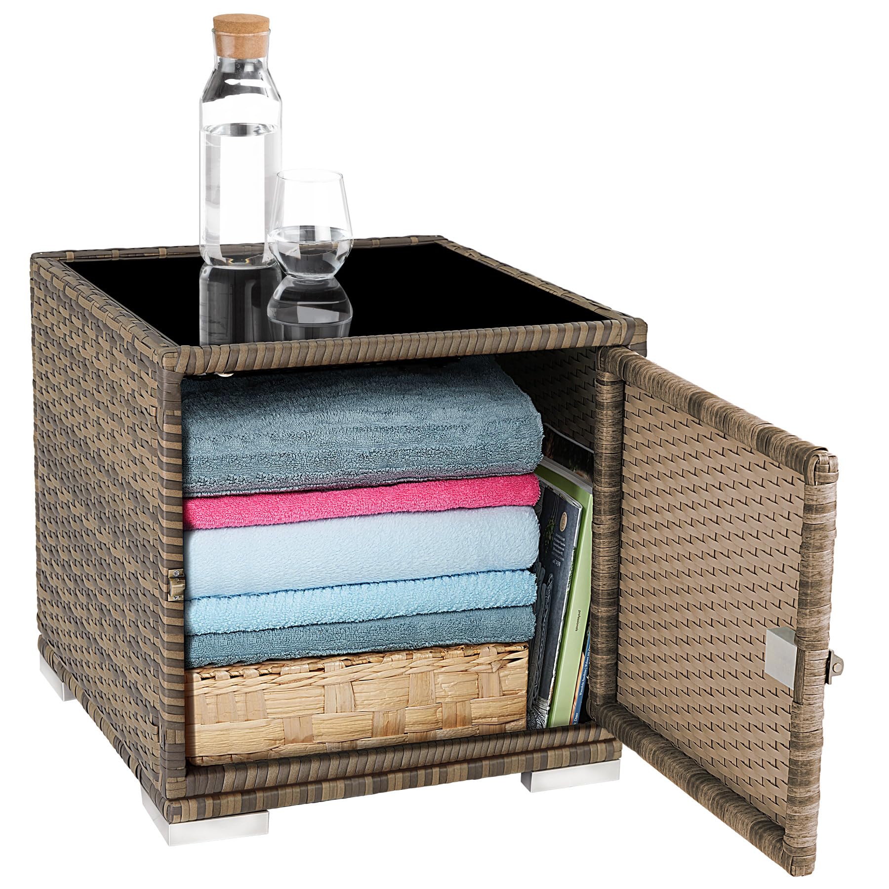 tectake® Set 2 Tumbonas de Ratán y Aluminio + Mesa Jardín, Tumbonas Piscina Respaldo Regulable, Tumbonas Playa Resistente a Rayos UV, Fácil Limpieza, Fundas Intercambiables, Funda Protectora - natural