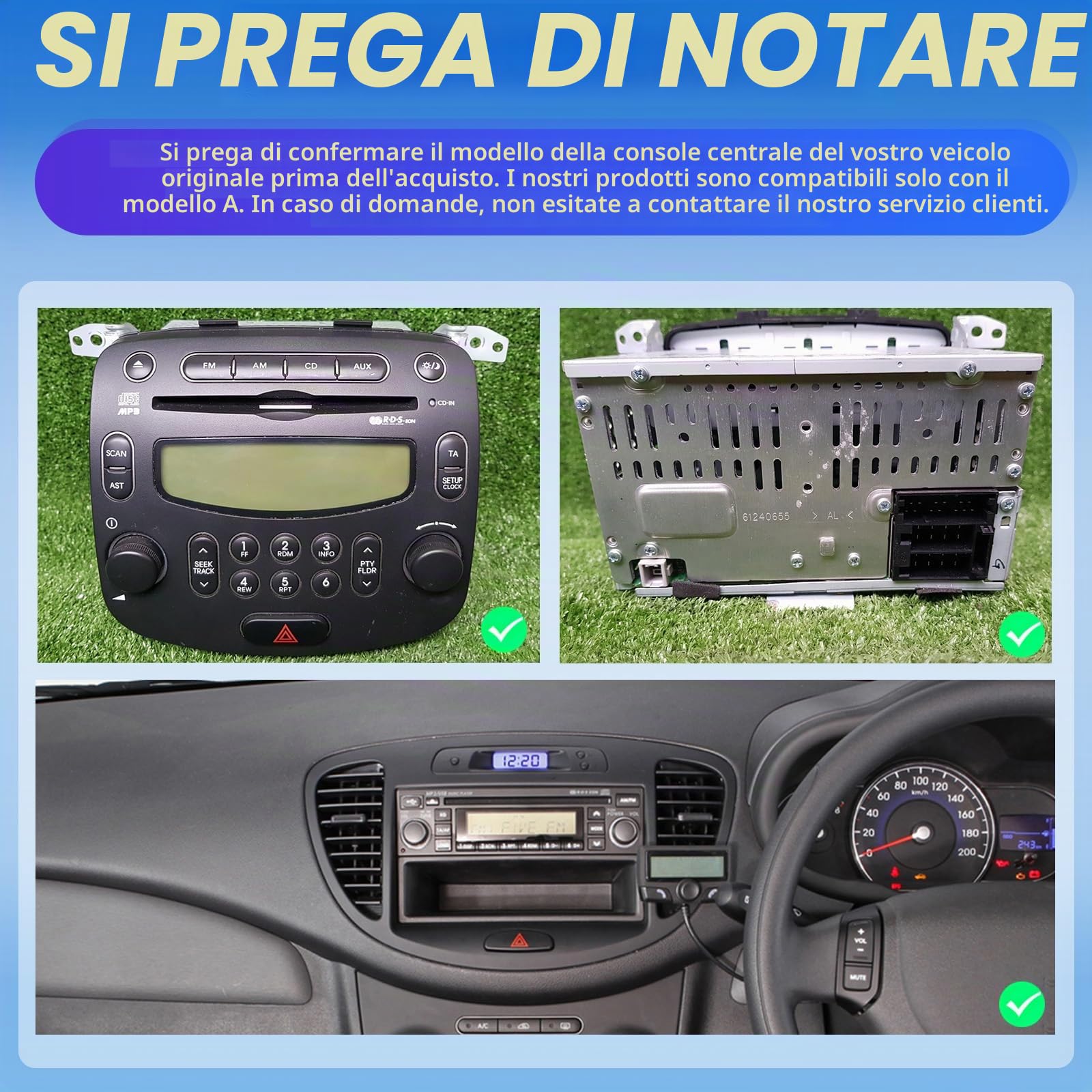 [2G+64G] Android Autoradio per Hyundai i10 2007-2013 con Senza Fili Carplay e Android Auto, Autoradio Touch Screen HD da 9 pollici con GPS/WiFi/Bluetooth/EQ/FM RDS