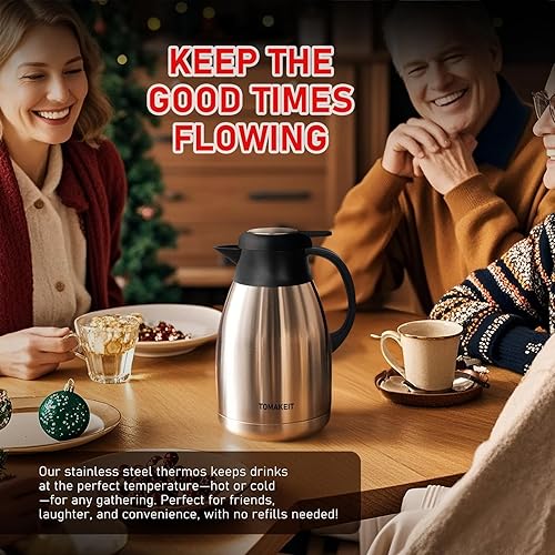 Miniatura 7 de Jarra térmica para café, 2L/68 onzas, de acero inoxidable con aislamiento al vacío, diseño de doble pared, 24 horas de calor y frío, a prueba de