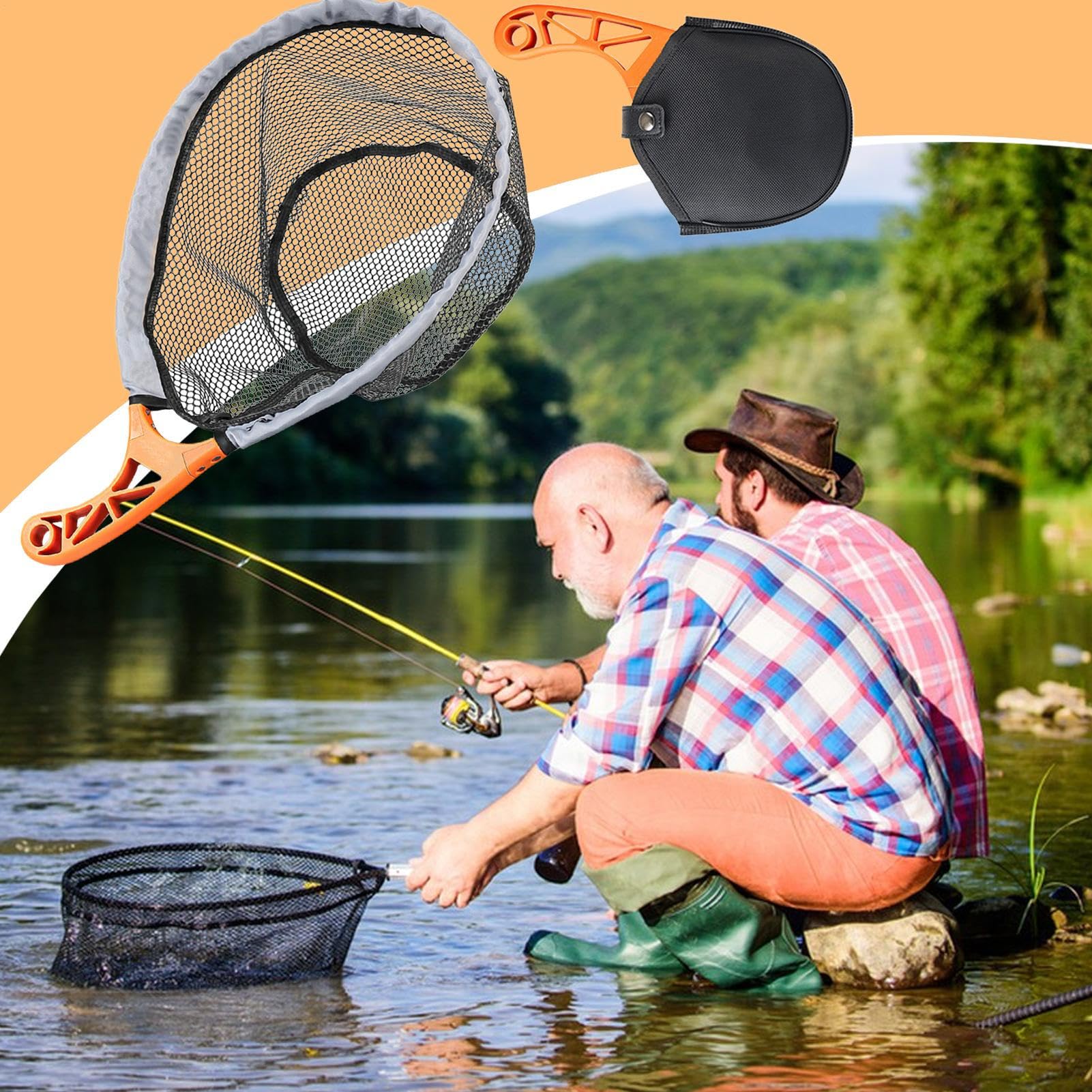 Rete da a mosca, in gomma, rete antiscivolo, per lago, fiume, acqua salata, d'acqua, cattura e rilascio di salmone, pesce gatto, spigola, campeggio all'aperto, barca, design leggero