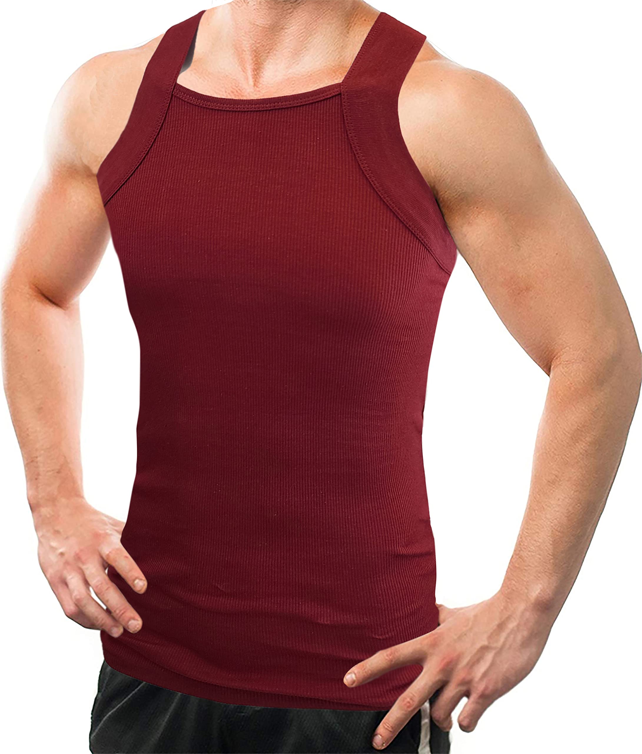 Different Touch 2 Pack Men's Tank Tops Square Cut Muscle Rib A-Shirts