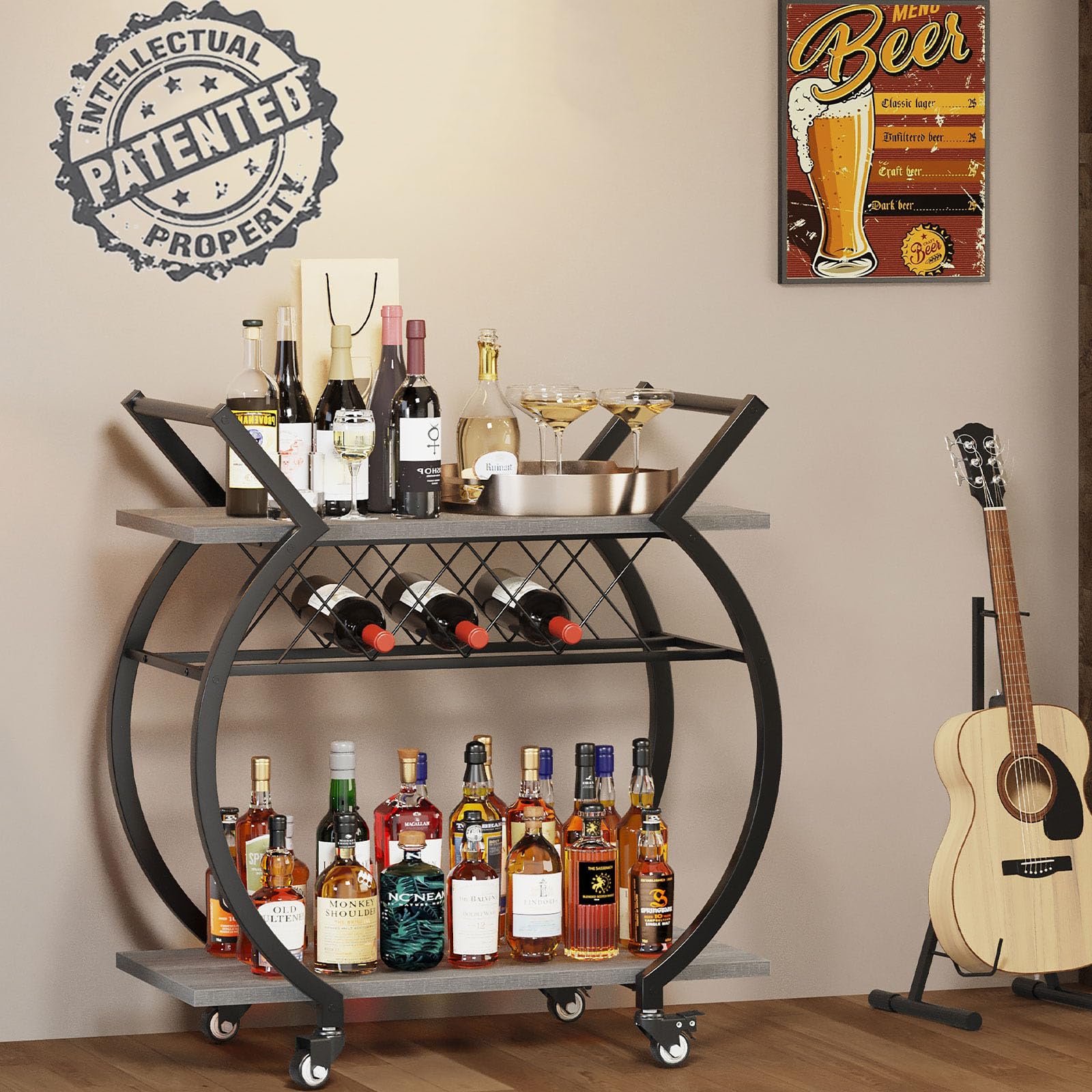 Amazon.co.jp: LVB ワインラック付きバーカート 2段 ファームハウス