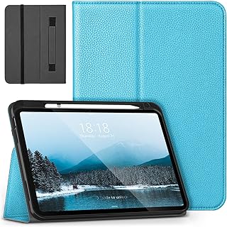 DTTO Folio Case for iPad 11th Generation (2023) / iPad 10th Generation (2022) 10.9 Inch, Premium Vegan Leather Stand Folding Cover for iPad 11 with Pencil Holder, Auto Wake/Sleep, Blue