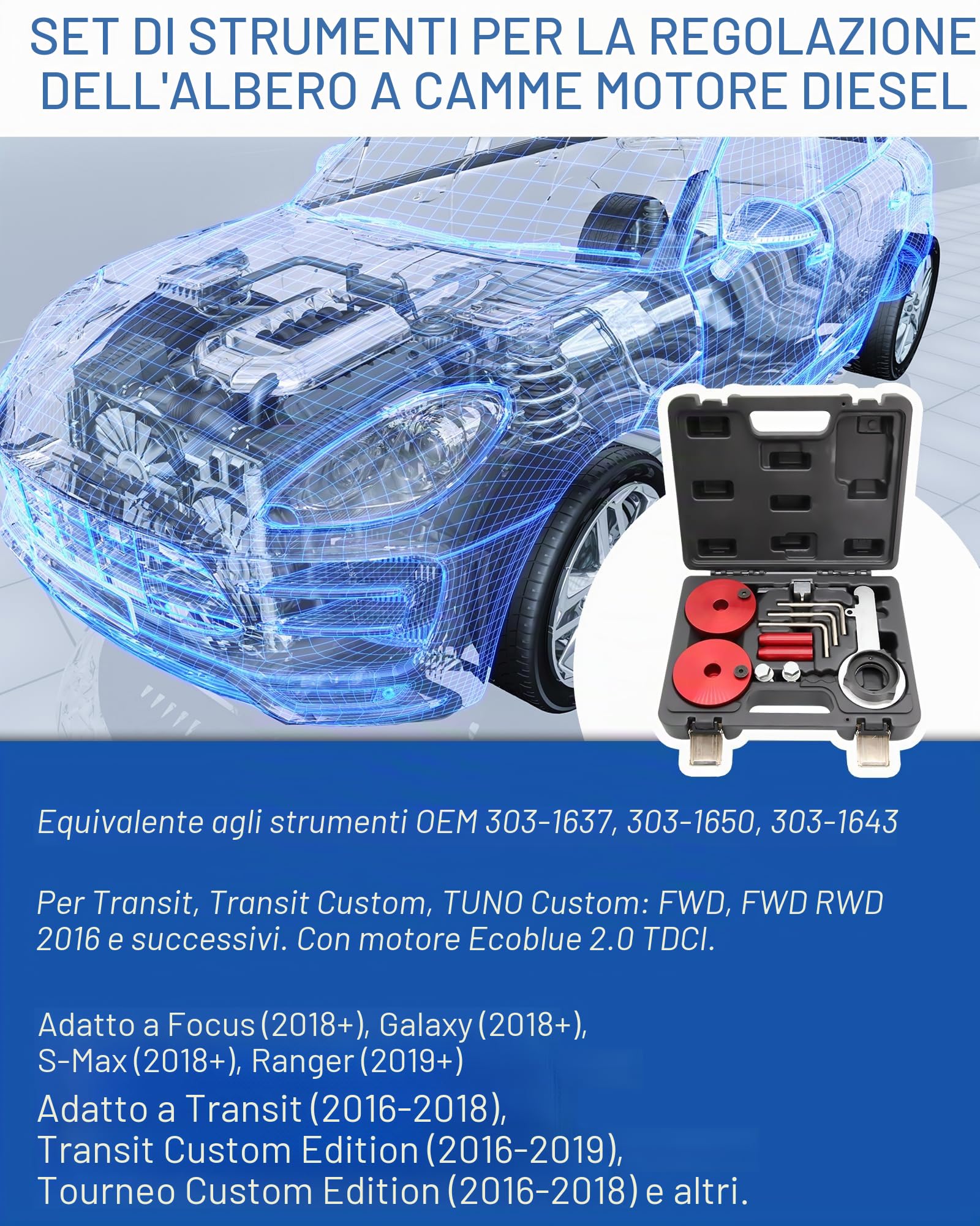 RUIZHI Kit cinghia dentata per motore auto Ford 2.0 EcoBlue, Transit S-Max TDCi strumento di regolazione del motore, set cinghie dentate 303-1637, 303-1643, 303-1650