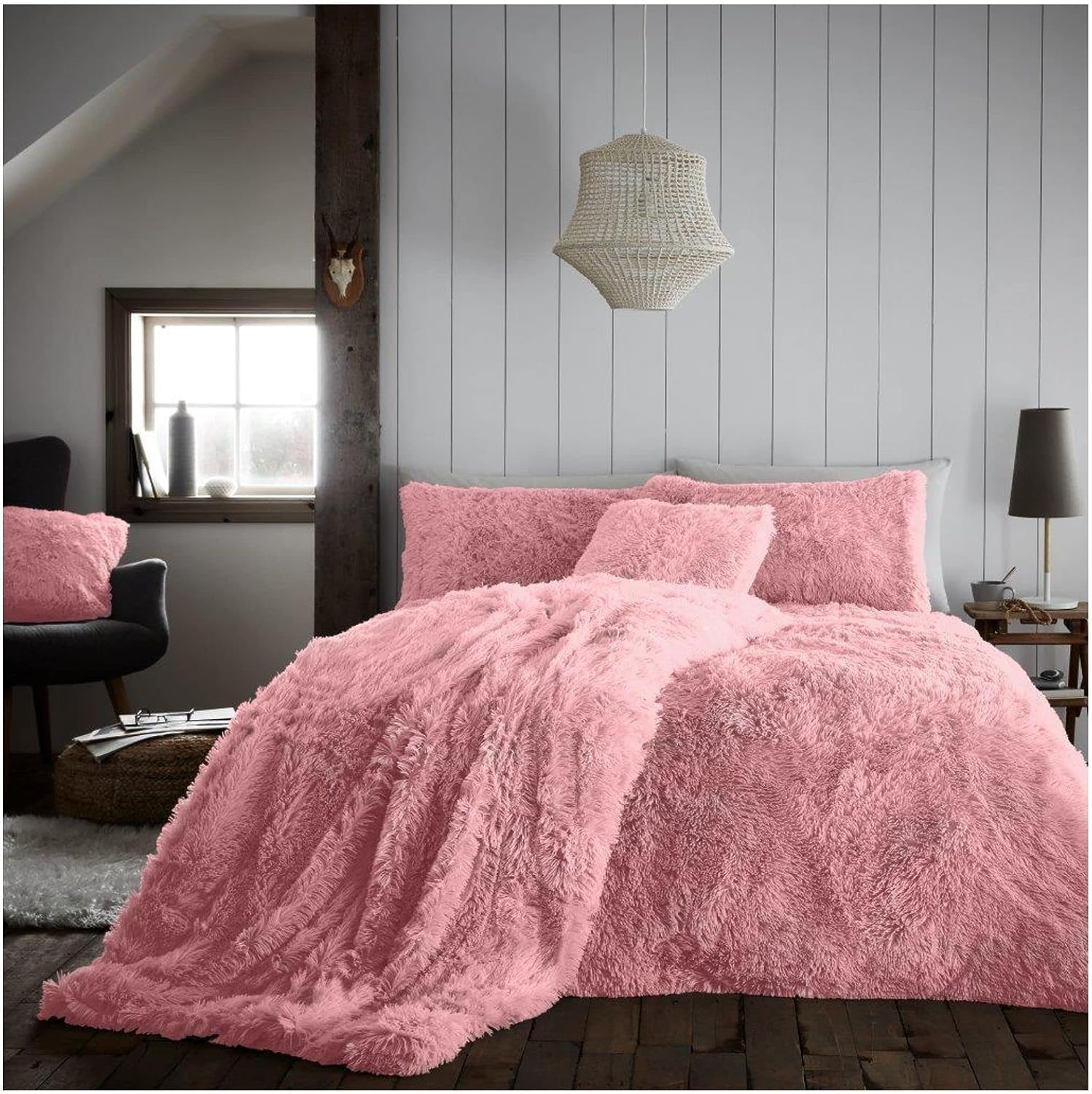 Brillars Teddy Bear Cuddles Fleece Duvet Quilt Cover With Matching Shaggy Fluffy Pillowcase Thermal Warm and Cosy Sherpa Hug & Snug Fuzzy Faux Fur Easy Super Soft Bedding Sets (Pink, Single) — image 1