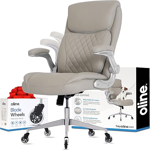 Oline Silla de oficina ejecutiva ergonómica  Silla de escritorio de piel sintética con reposabrazos ajustables, soporte lumbar 3D y ruedas de