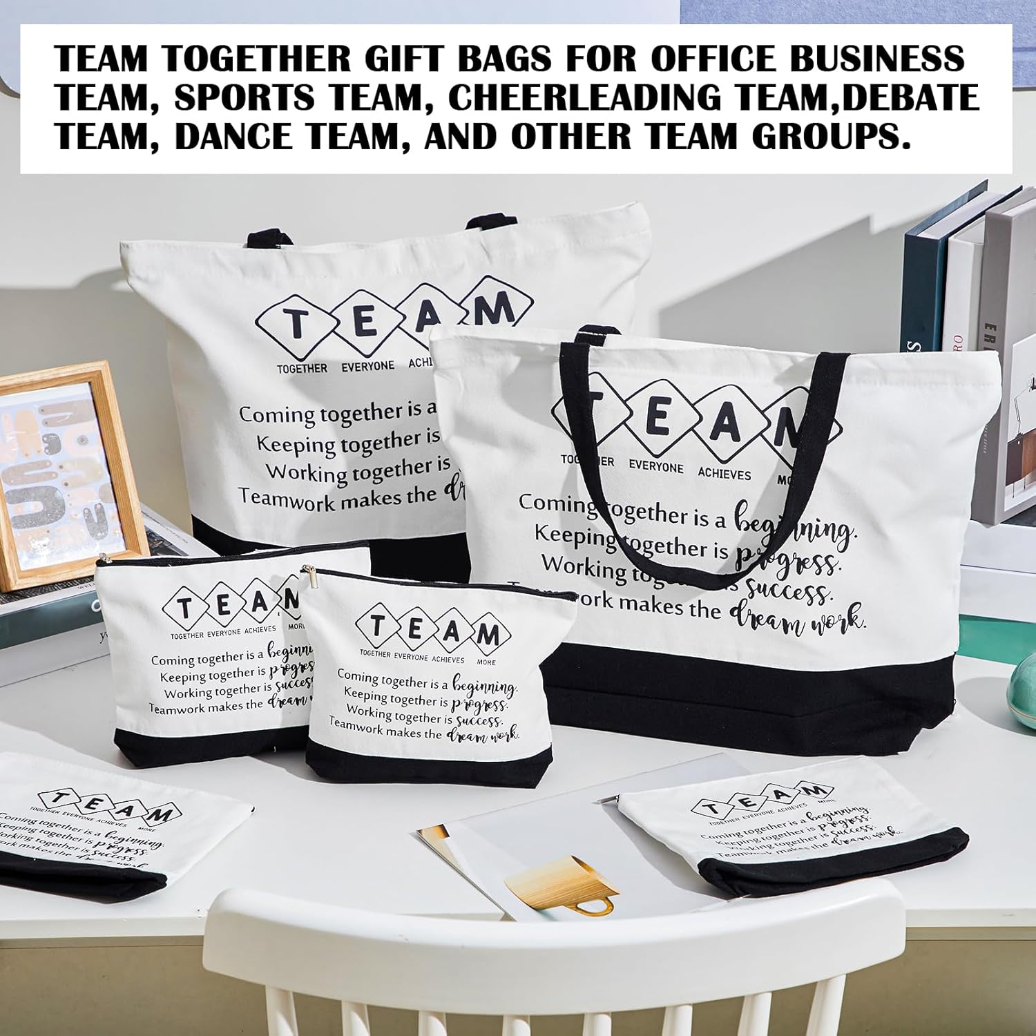 Cunno 4 Pcs Team Appreciation Tote Bag Women Employee Gift Team Together Canvas Makeup Bags for Worker Staff Coworker Nurse Teacher - Image 6