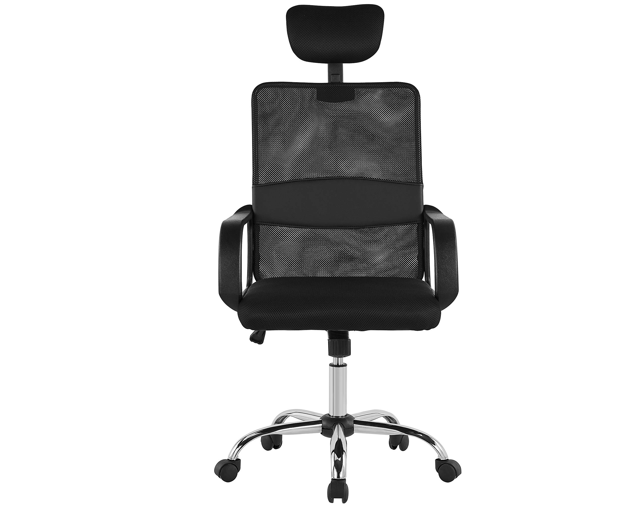 Halter Ergonomic Executive Mesh Office Chair with Headrest, Thick, Compact Seat Cushion, Smooth-Glide Wheels, Durable Chrome Base, Easy Assembly (Black)