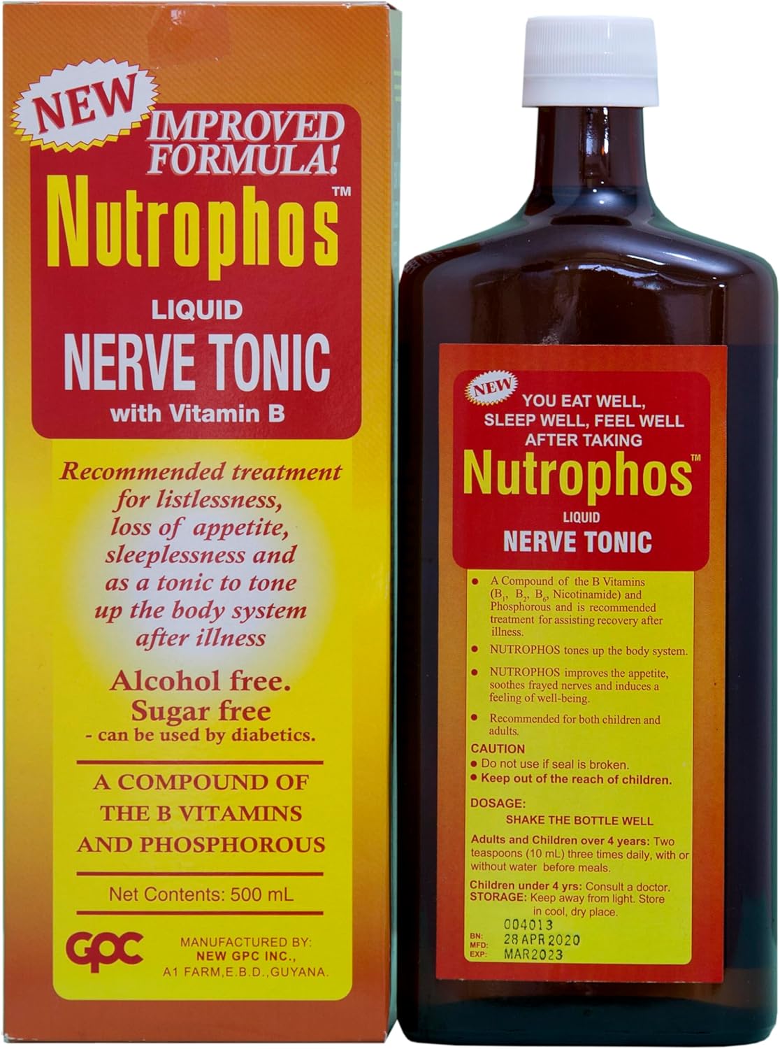 Generic New GPC Nutrophos Liquid Nerve Tonic with Vitamin B 500ml, 16.9 Fl Oz (Pack of 1)