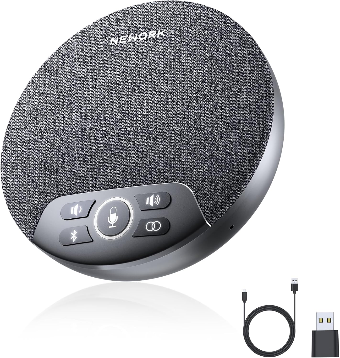 Bluetooth Conference Speakerphone with AI Noise Reduction, 4 Mics, 360° Voice Pickup, 2600mAh Battery, Bluetooth/USB-C/Dongle, Daisy Chain for Large Rooms, Compatible with Zoom/Teams/Skype