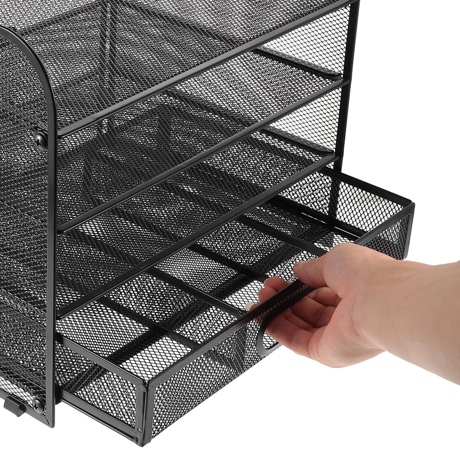 Organizzatore Documenti da Scrivania a 4 Livelli in Ferro Nero | Design Cassetto, Acciaio al Carbonio, Stile Minimale e Semplice, per Archiviazione Ordinata dei Fogli
