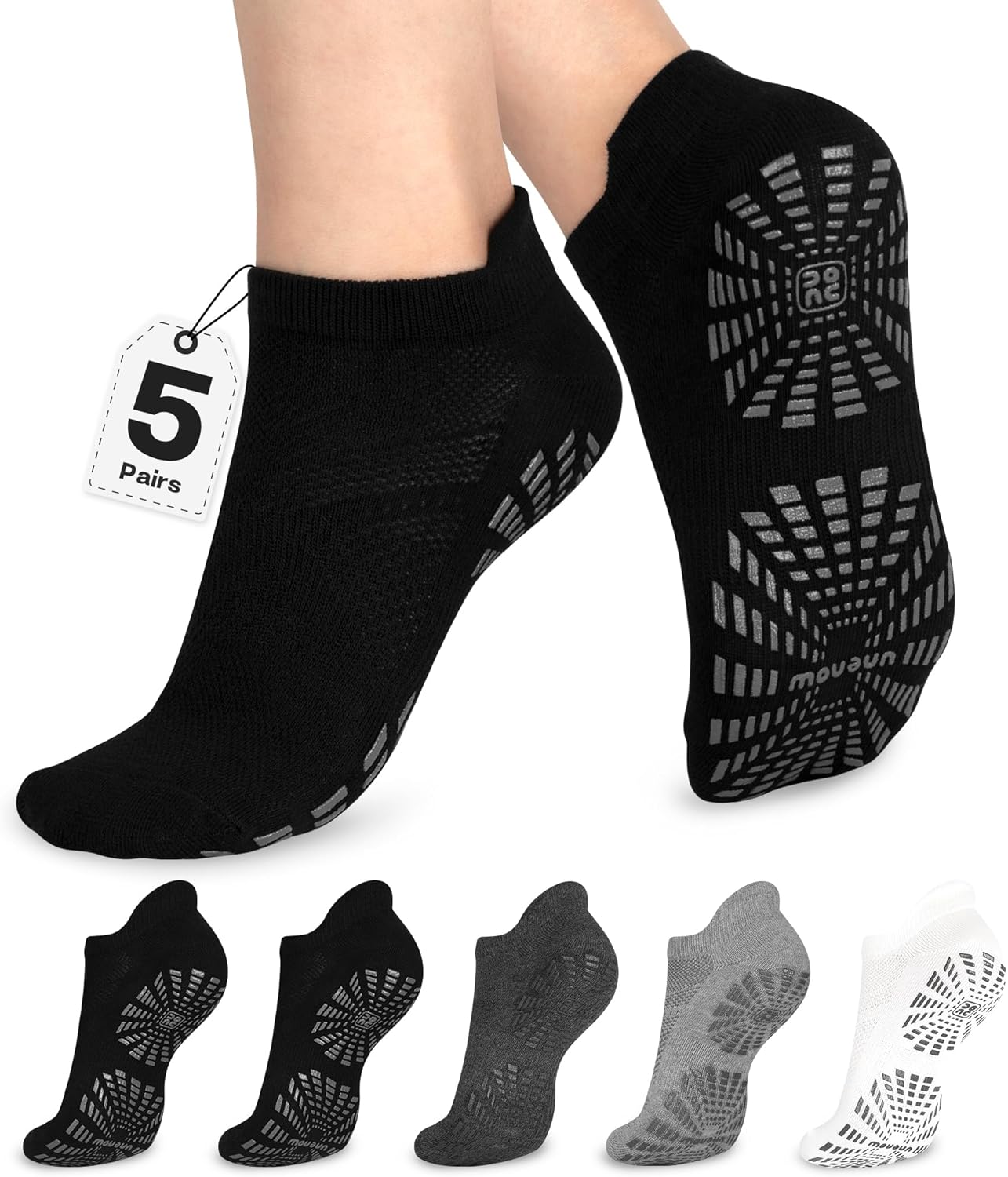 unenow 5 Pairs Pilates Socks for Women Non Slip Socks with Grips for Yoga Hospital Barre Barefoot