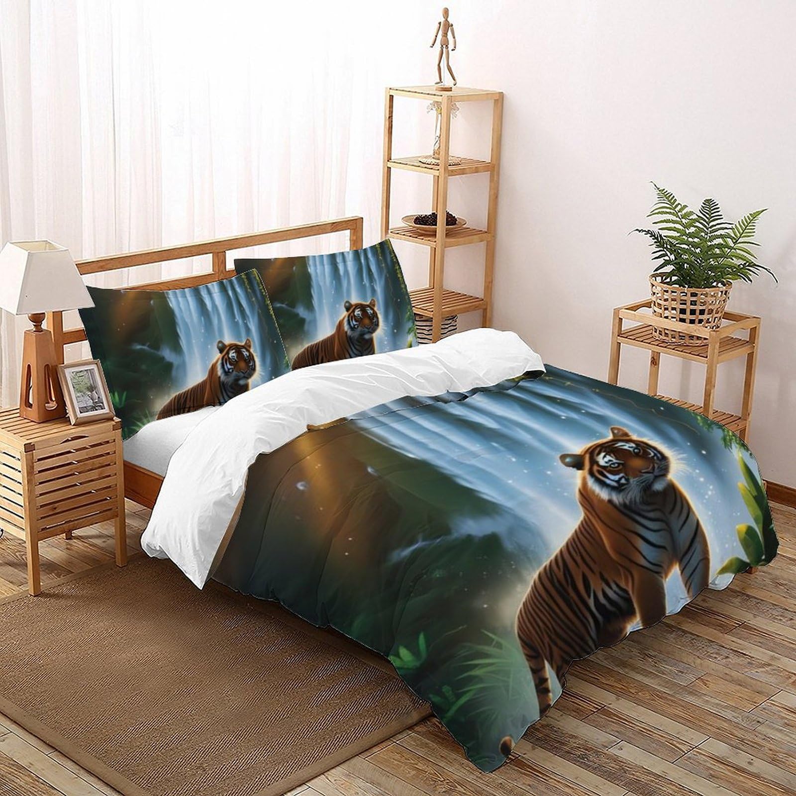 Housse de couette tigre microfibre infroissable pour lit 2 places
