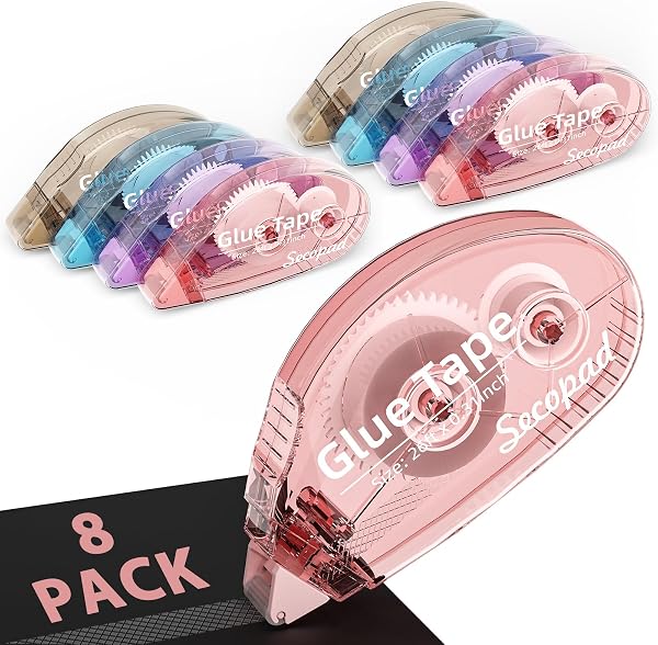 Secopad Scrapbook Tape, 8 Pack Glue Tape, Light-Colored Shell