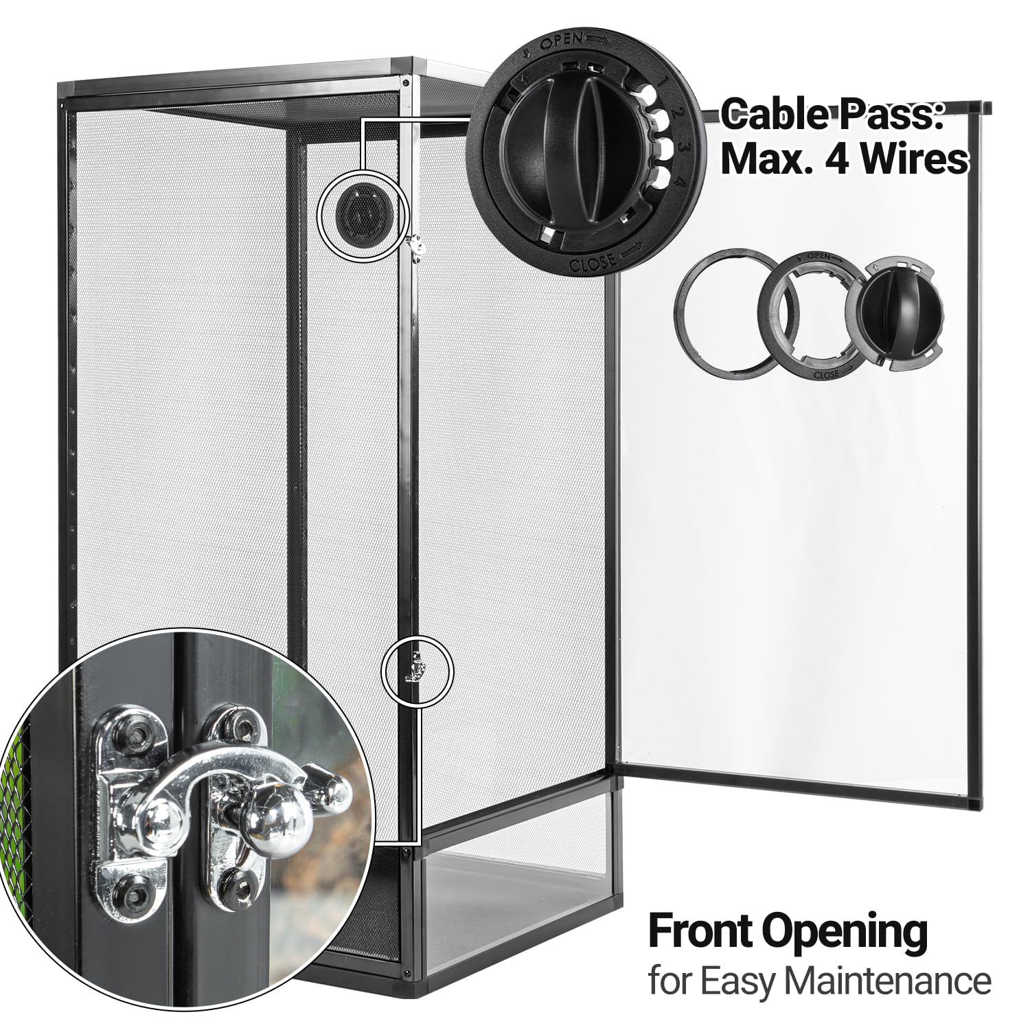 REPTI ZOO Jaula de camaleón de apertura frontal de 18 x 18 x 35 pulgadas con malla de metal de 3 lados, terrario vertical de pantalla de 48 galones con calcomanía de fondo, recinto alto para camaleón,