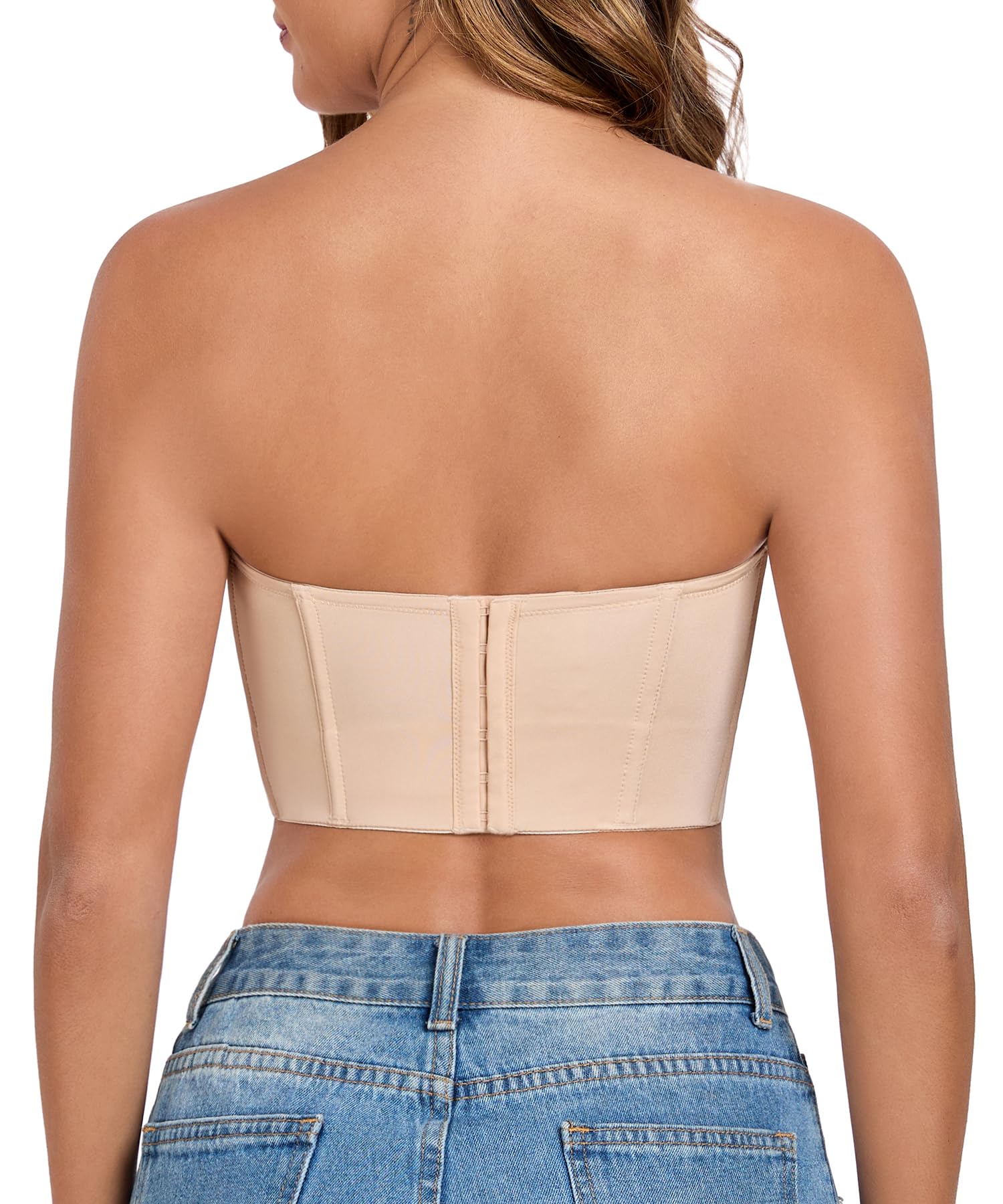 Lemorosy Sujetador largo sin tirantes para mujer, cobertura completa, antideslizante, con aros, figura completa, talla grande | Con aros, suaviza la grasa de la espalda, cobertura completa, figura completa, talla grande, pechos grandes