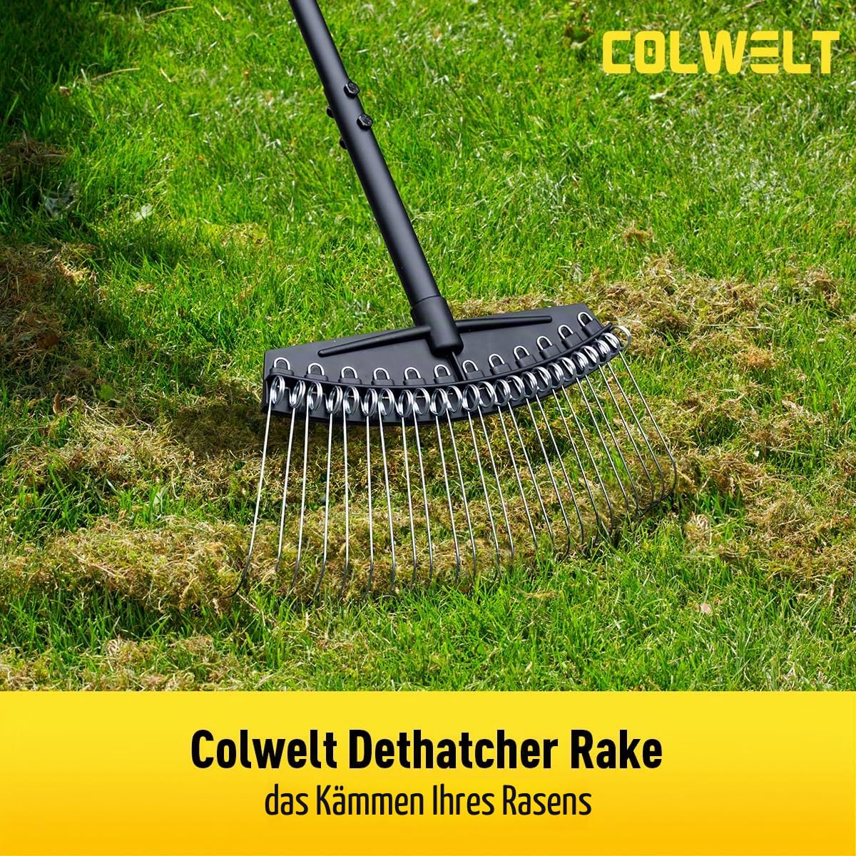 Colwelt Vertikutierrechen, Federstahlzinken, 155 cm Stahlstiel, Rasenrechen