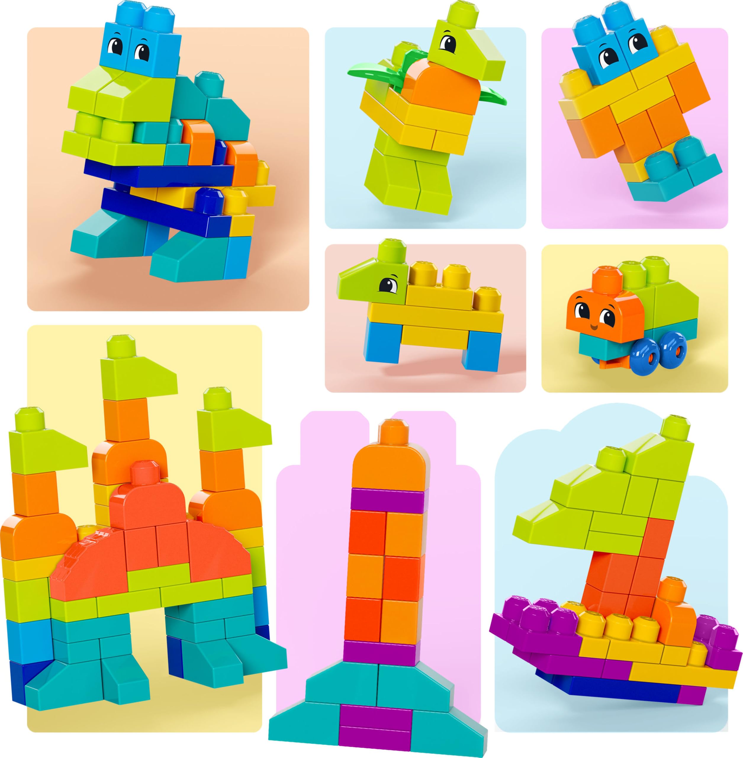 Mega Bloks First Builders Sacca Eco Grande, Blocchi per Bimbi | 150 pezzi, blocchi speciali, base con ruote, sacca inclusa, bimbi 1+ anni, per costruzioni facili, HHM96