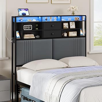 Hzuaneri Headboard with 3-Tier Storage Shelves, Full Size