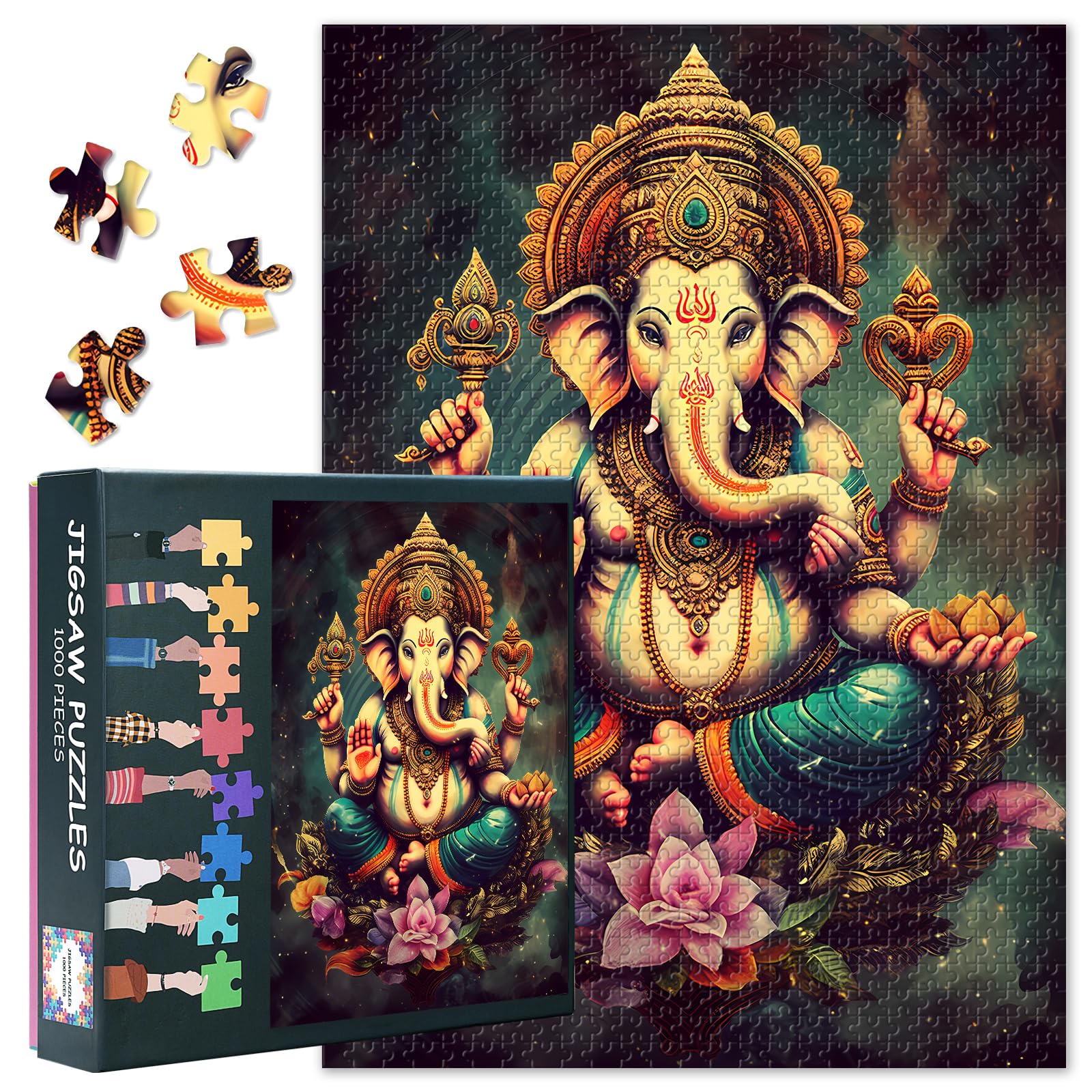Interlocking 1000 Piece Jigsaw Puzzle Ganesha Indian Mythology Art Fade Resistant Colors Gift Quality 27.5x19.7 Inches โ image 1