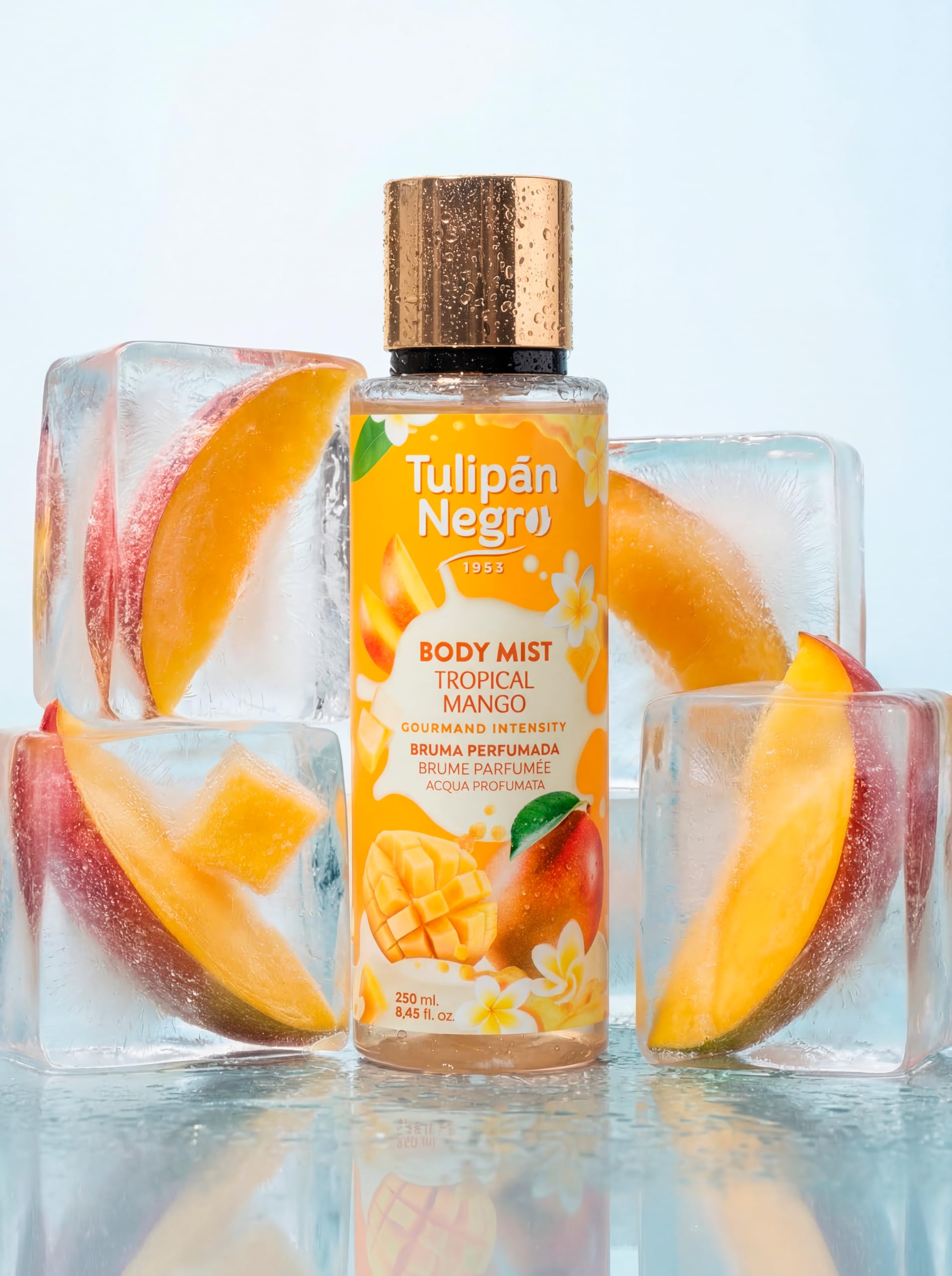 Tulipán Negro - Body Mist Tropical Mango, Bruma Corporal con Fragancia Dulce y Tropical, Aroma Refrescante y Delicioso para Uso Diario, 250 ml