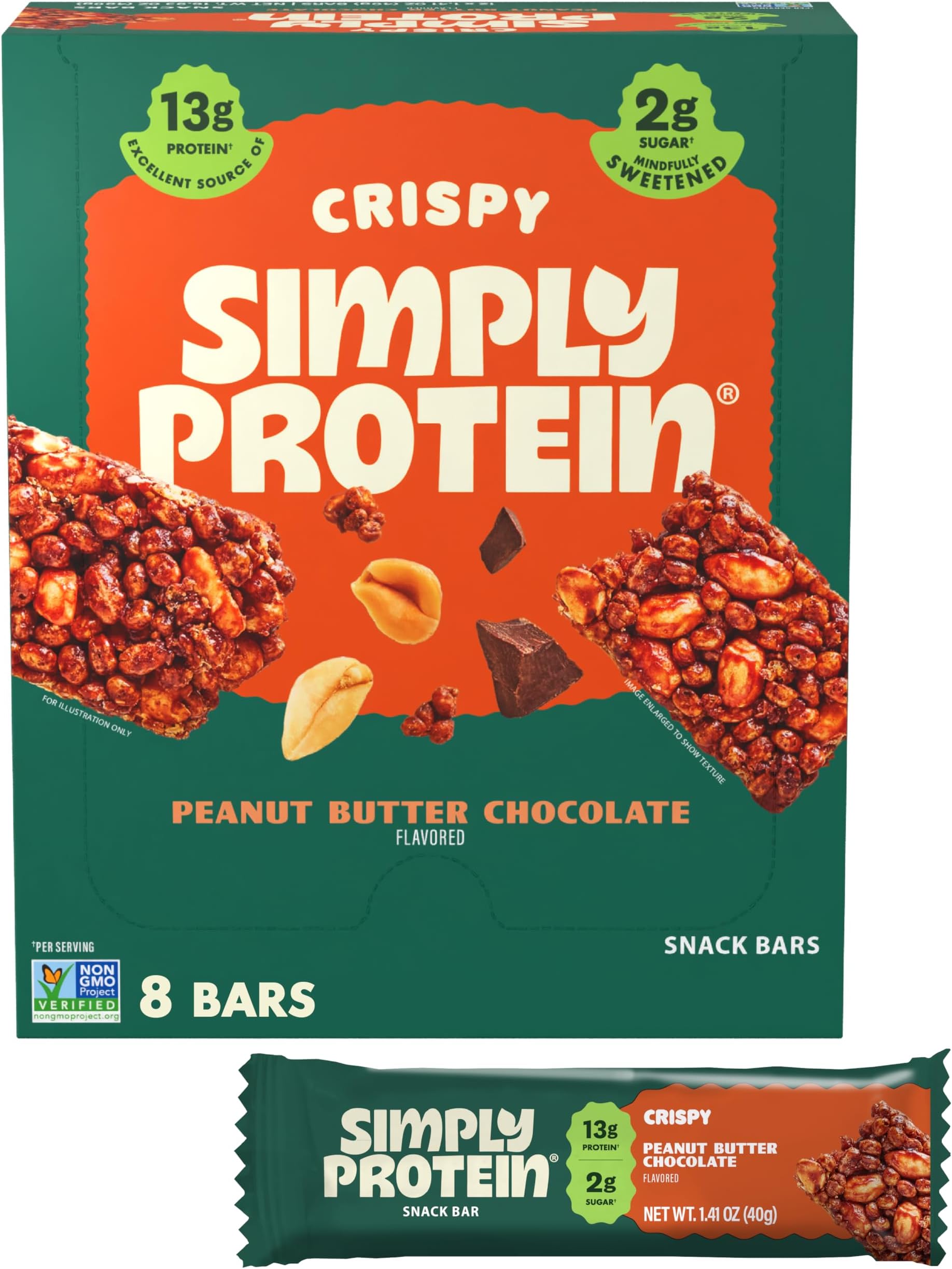 Crispy Bars. Clean And Light Crispy Bars With Plant Based (Peanut Butter Chocolate, 8 Pack).